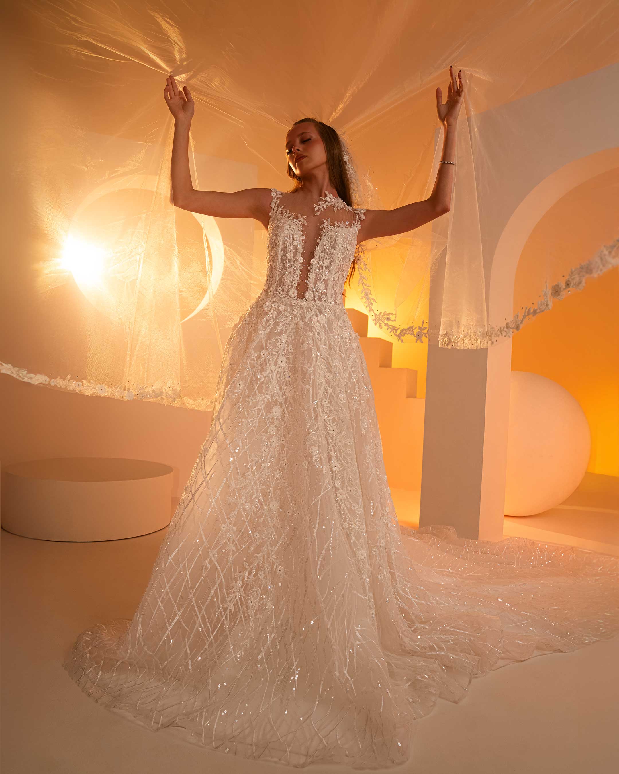 Illusion Ball Gown Wedding Dress - Elegant Lace and Veil Designers & Us Illusion Ball Gown Wedding Dress - Elegant Lace and Veil Designers & Us