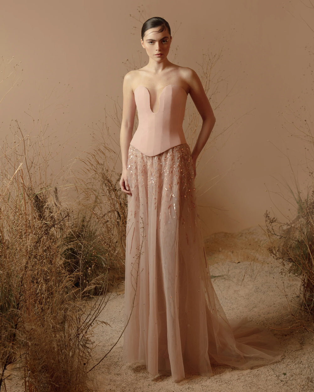 Rose Mirage Dress – Luxury Blush Pink Corset Gown with Embellished Tulle Skirt