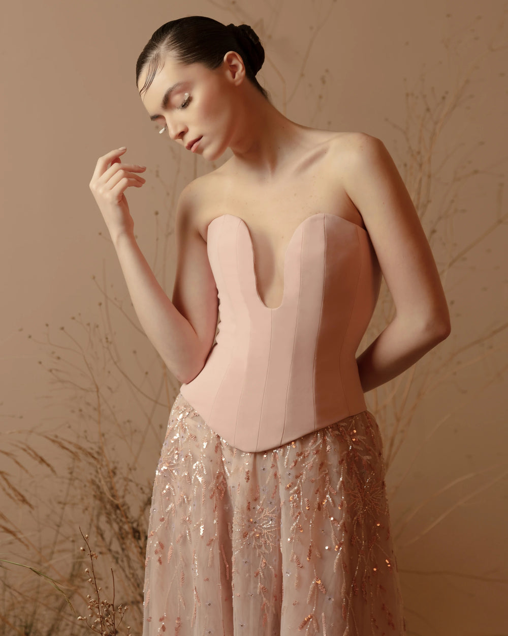 Rose Mirage Dress – Luxury Blush Pink Corset Gown with Embellished Tulle Skirt