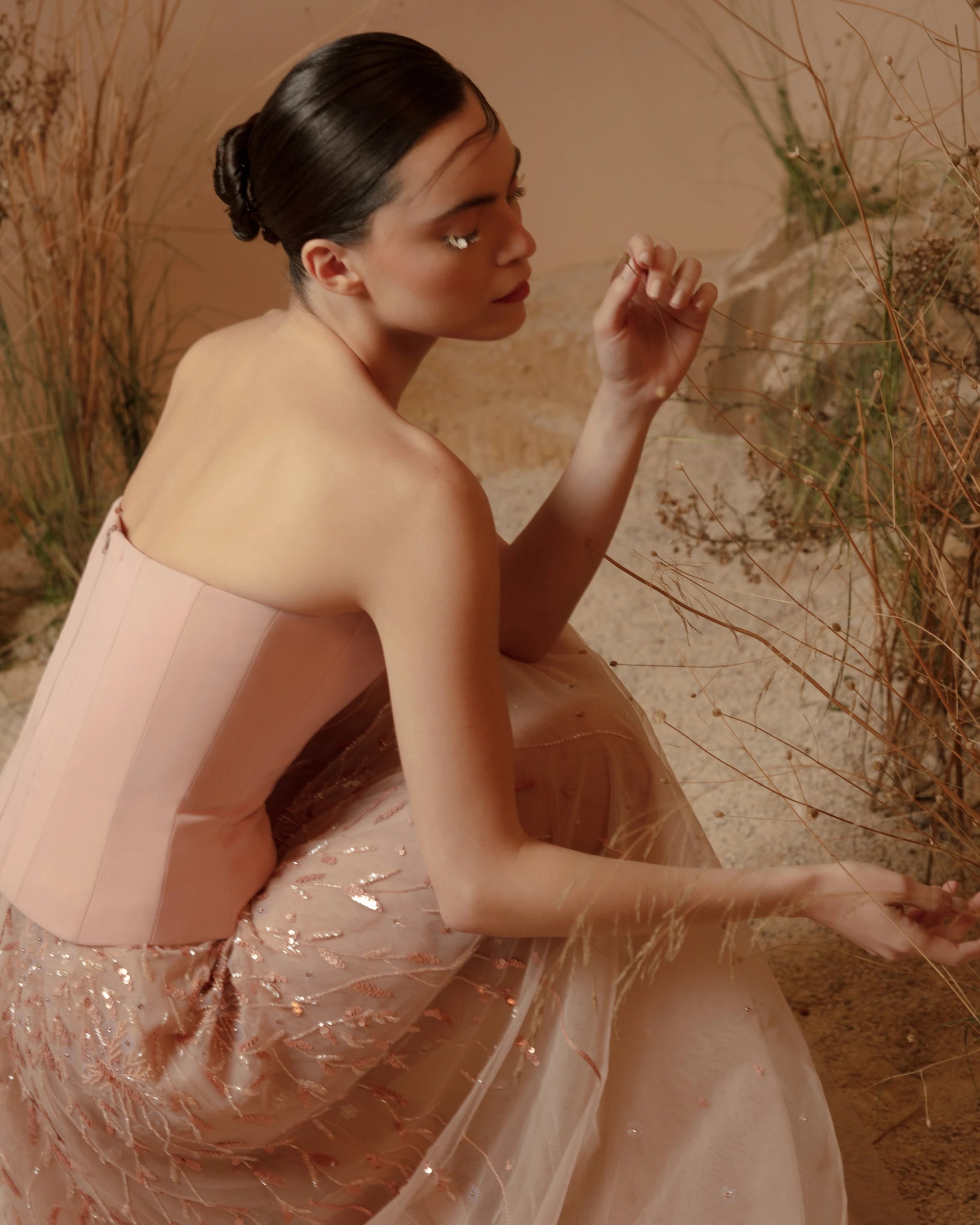 Rose Mirage Dress – Luxury Blush Pink Corset Gown with Embellished Tulle Skirt