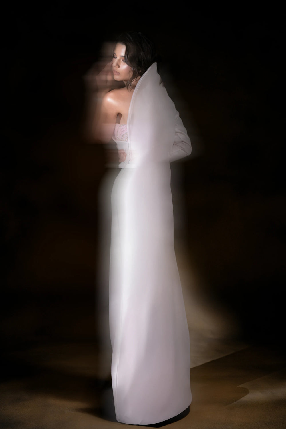 Soft pink Eclipse White Asymmetric Gown with Beaded Corset