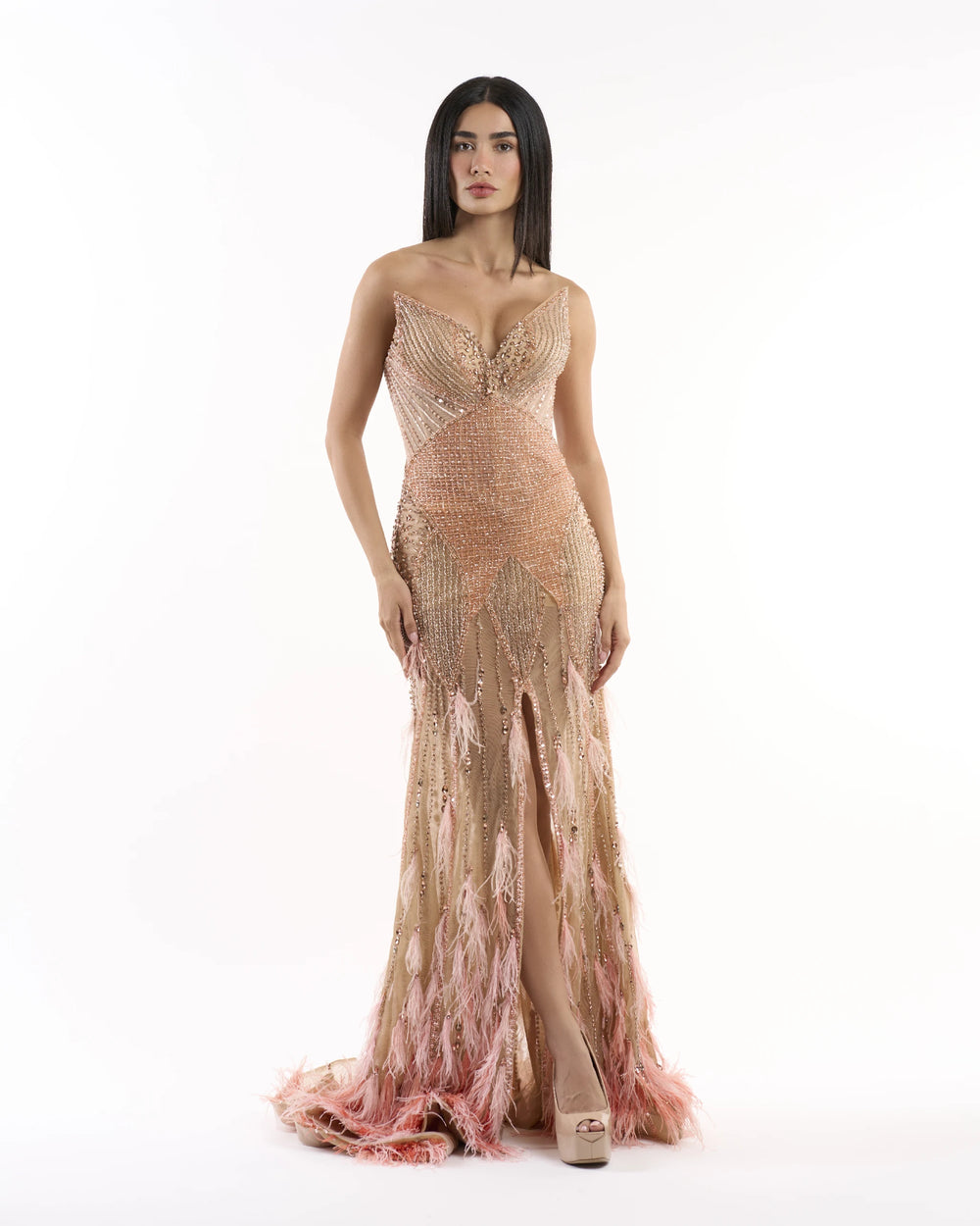 Peach Feathered Mirage Dress