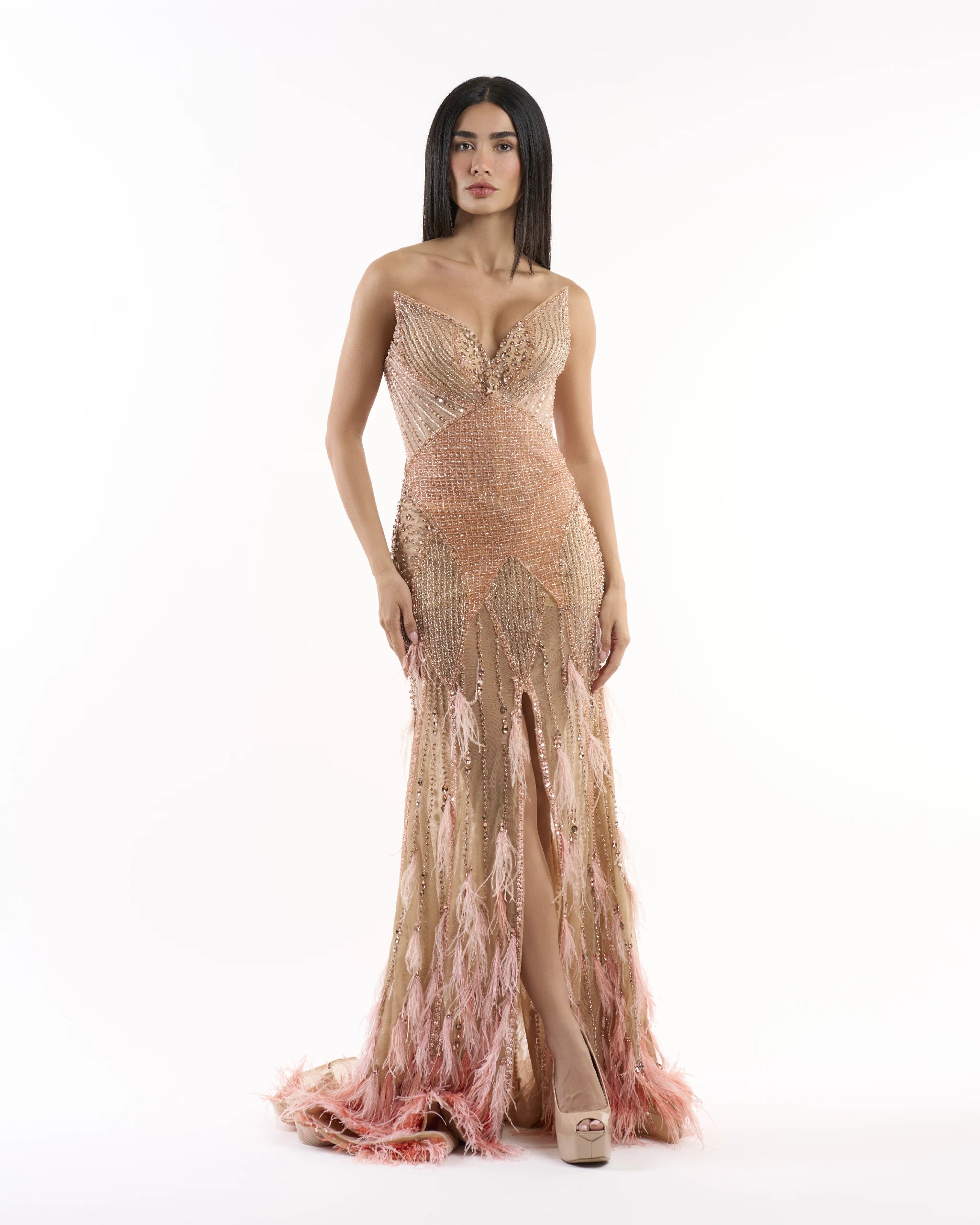Peach Feathered Mirage Dress