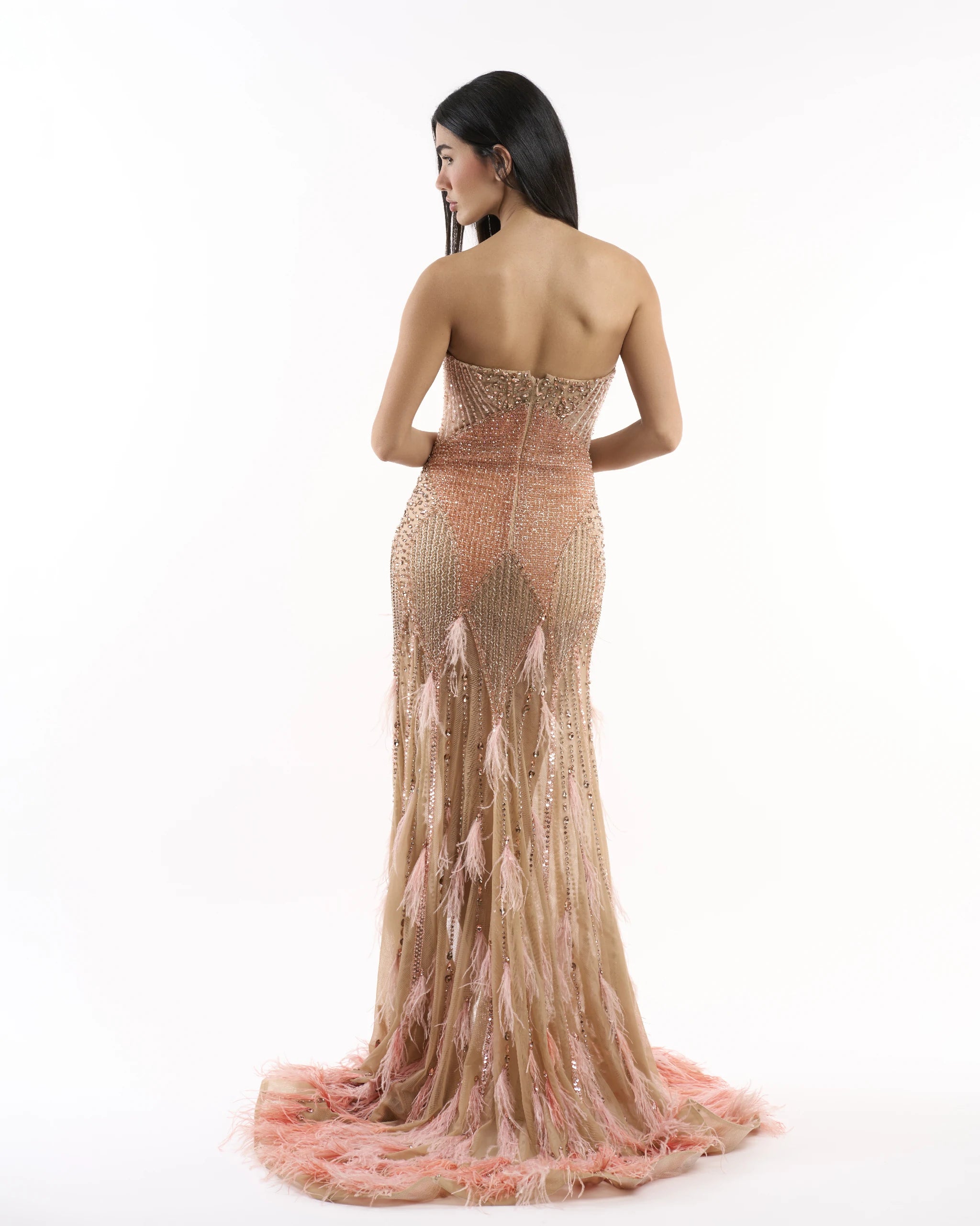 Peach Feathered Mirage Dress