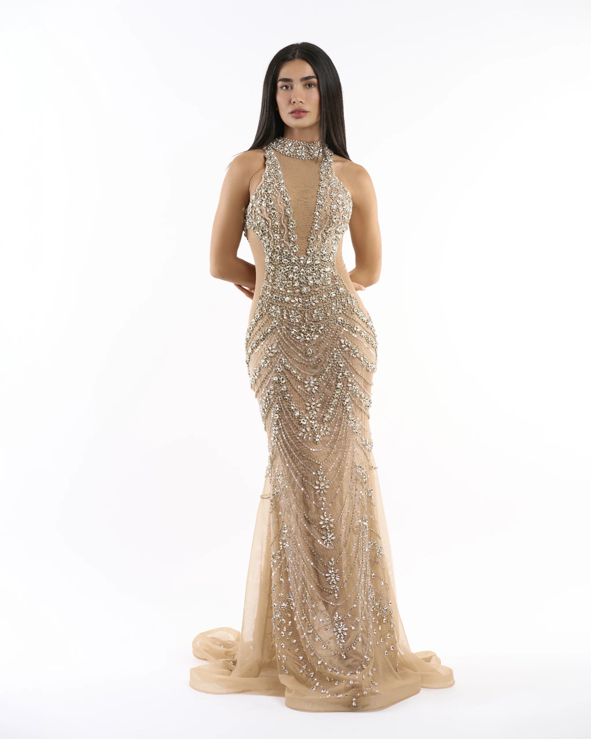 Nude Crystal Bloom Dress