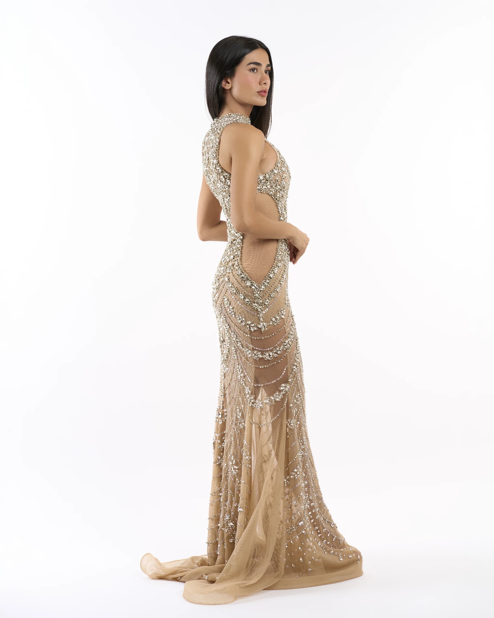 Nude Crystal Bloom Dress