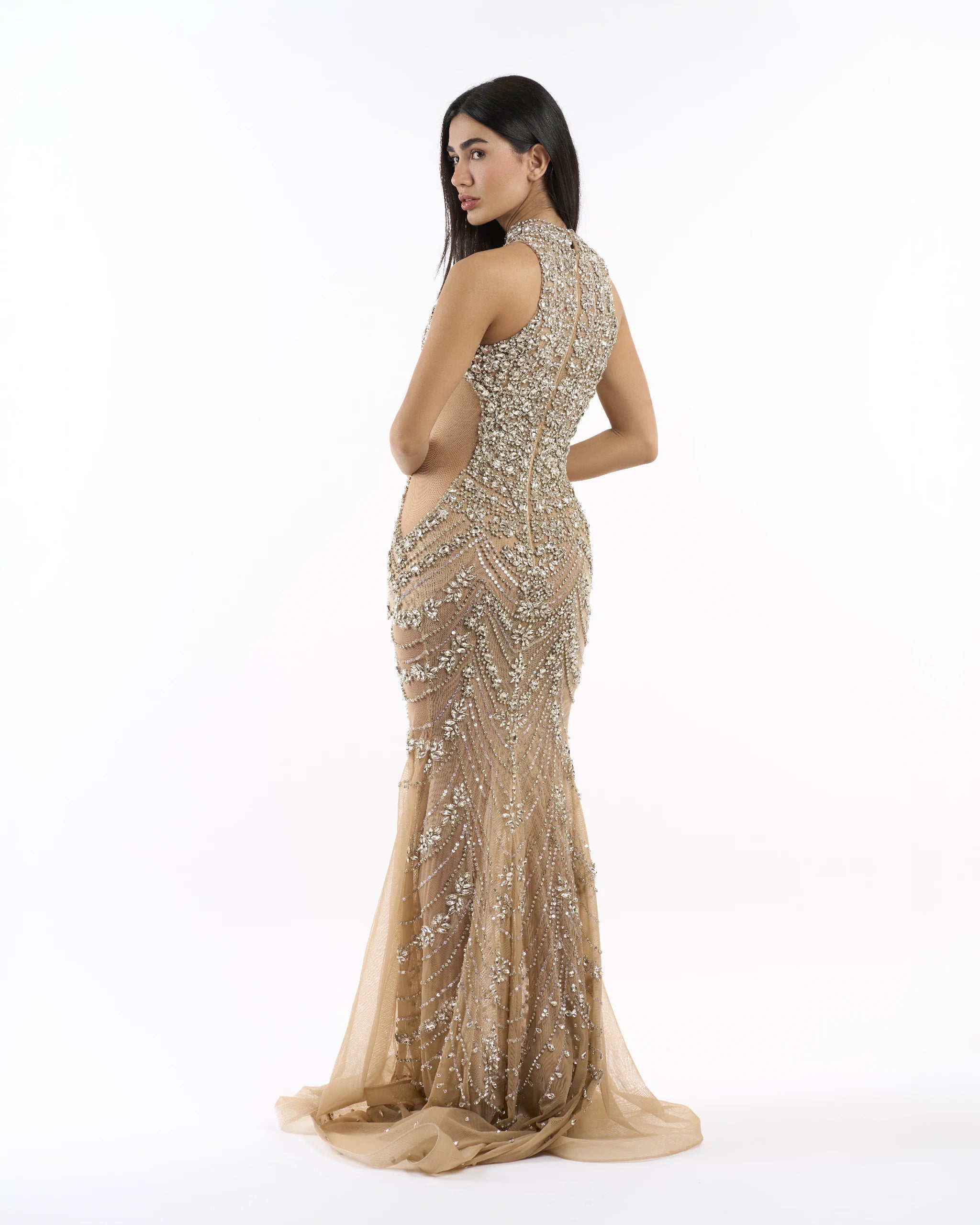 Nude Crystal Bloom Dress