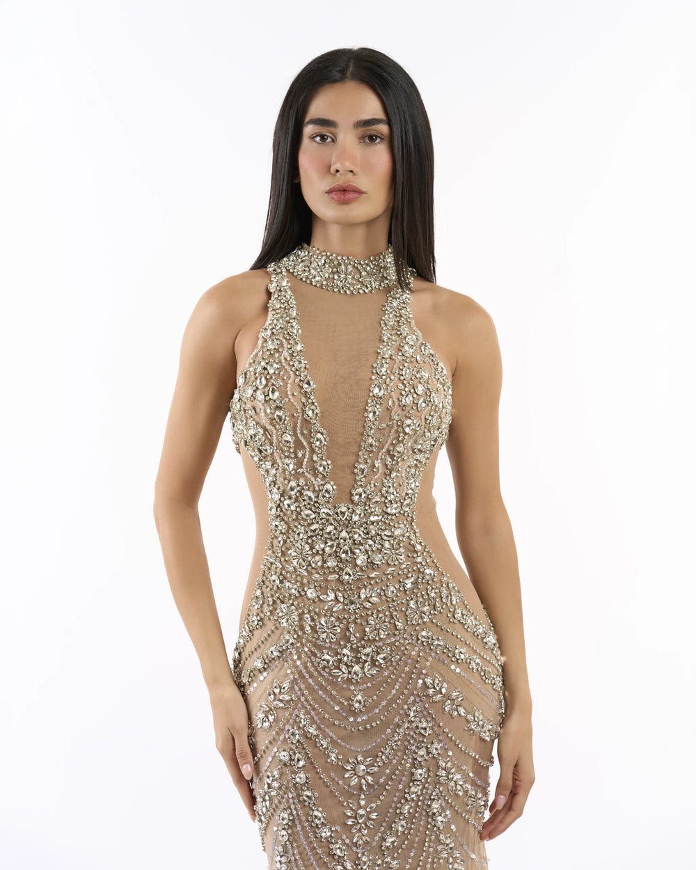 Nude Crystal Bloom Dress