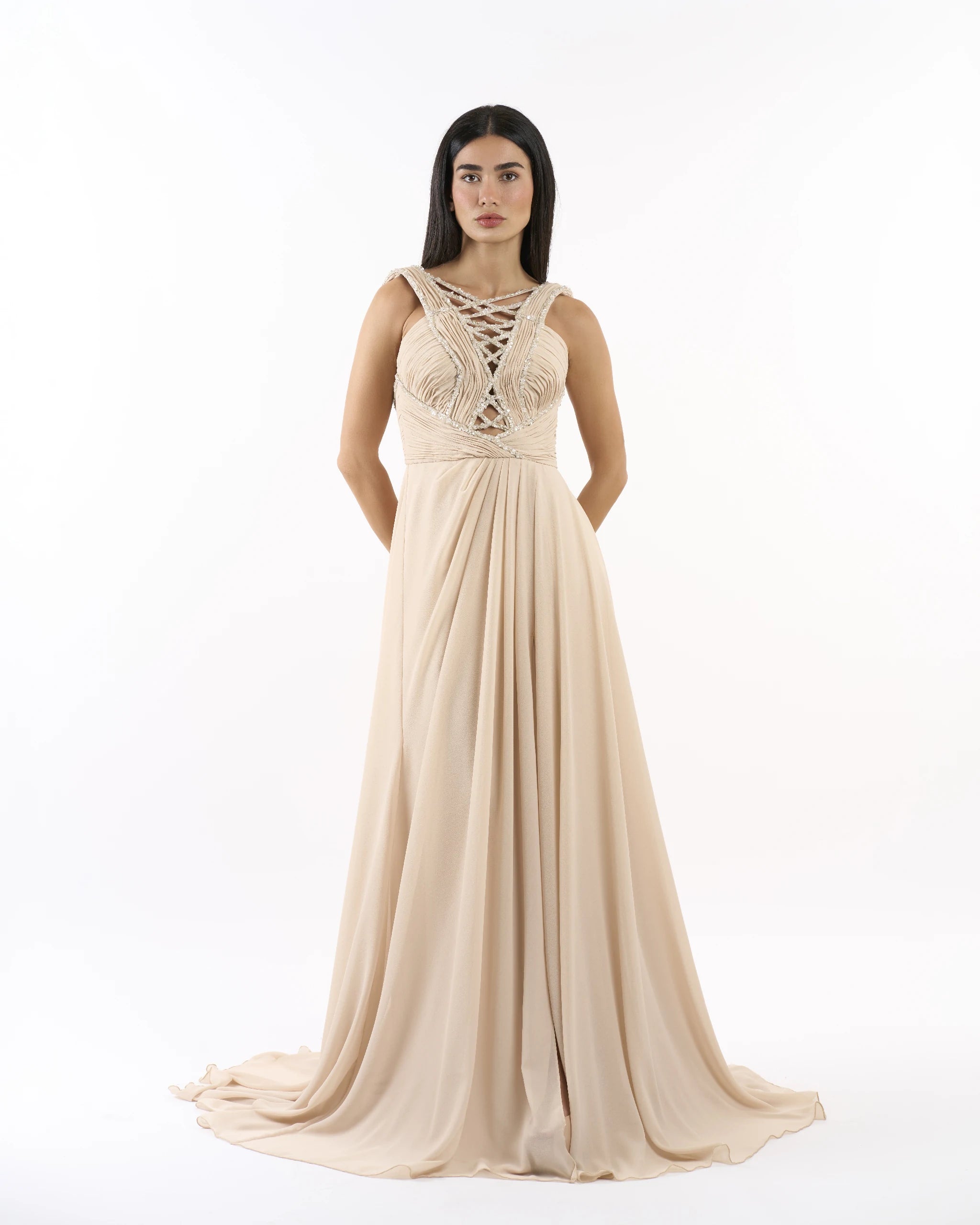 Nude Goddess Draped Dress