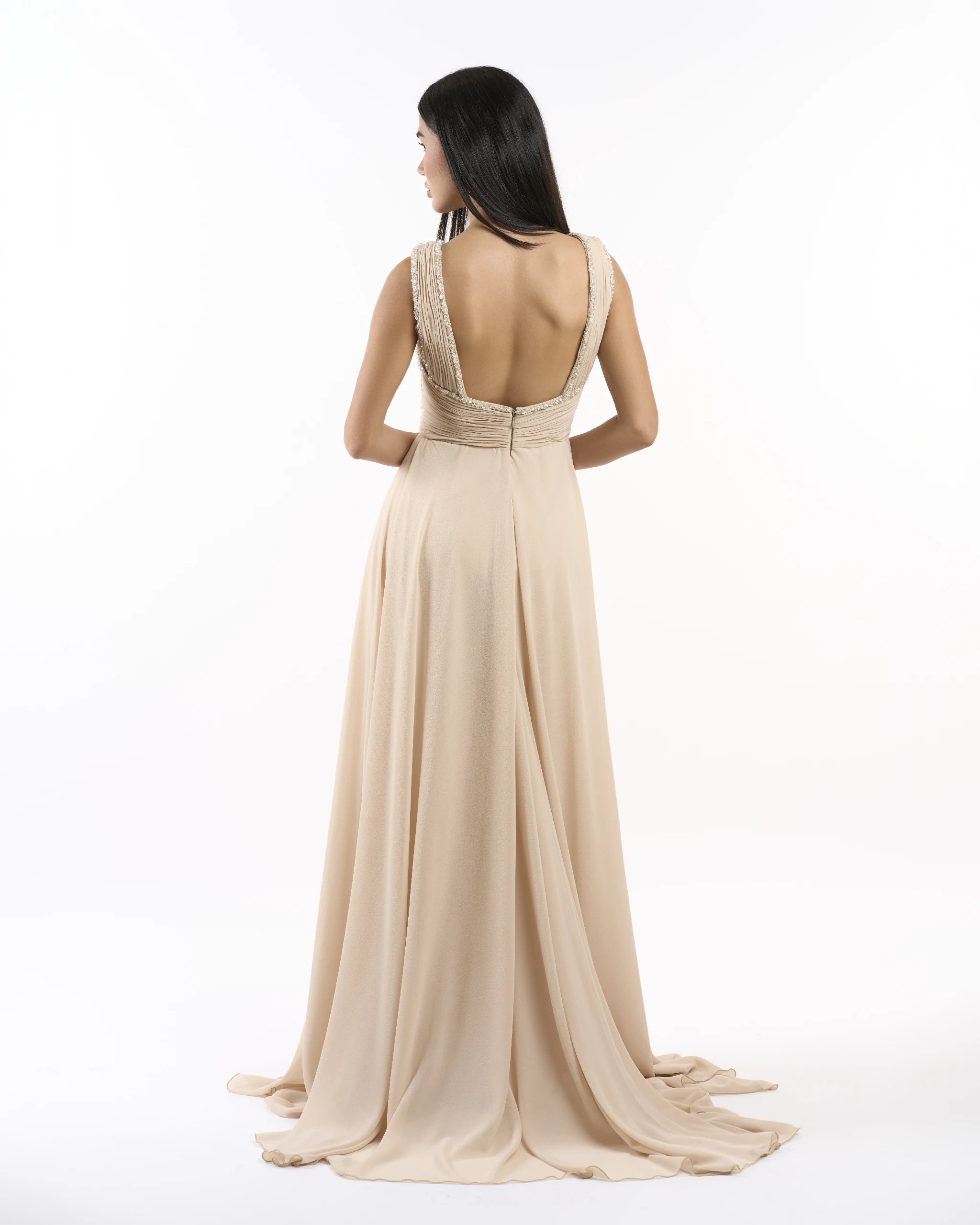 Nude Goddess Draped Dress