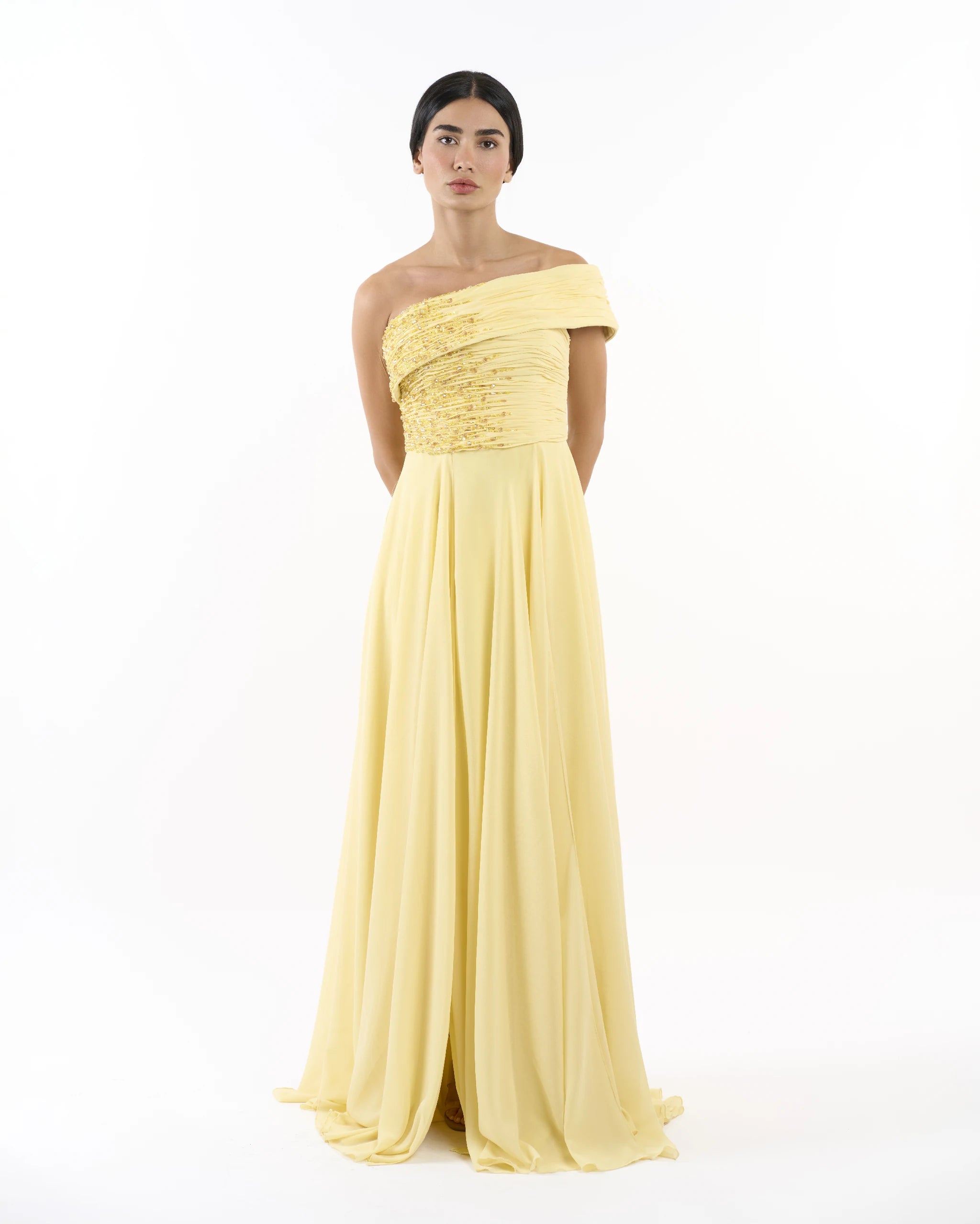 Yellow Soleil One-Shoulder Dress