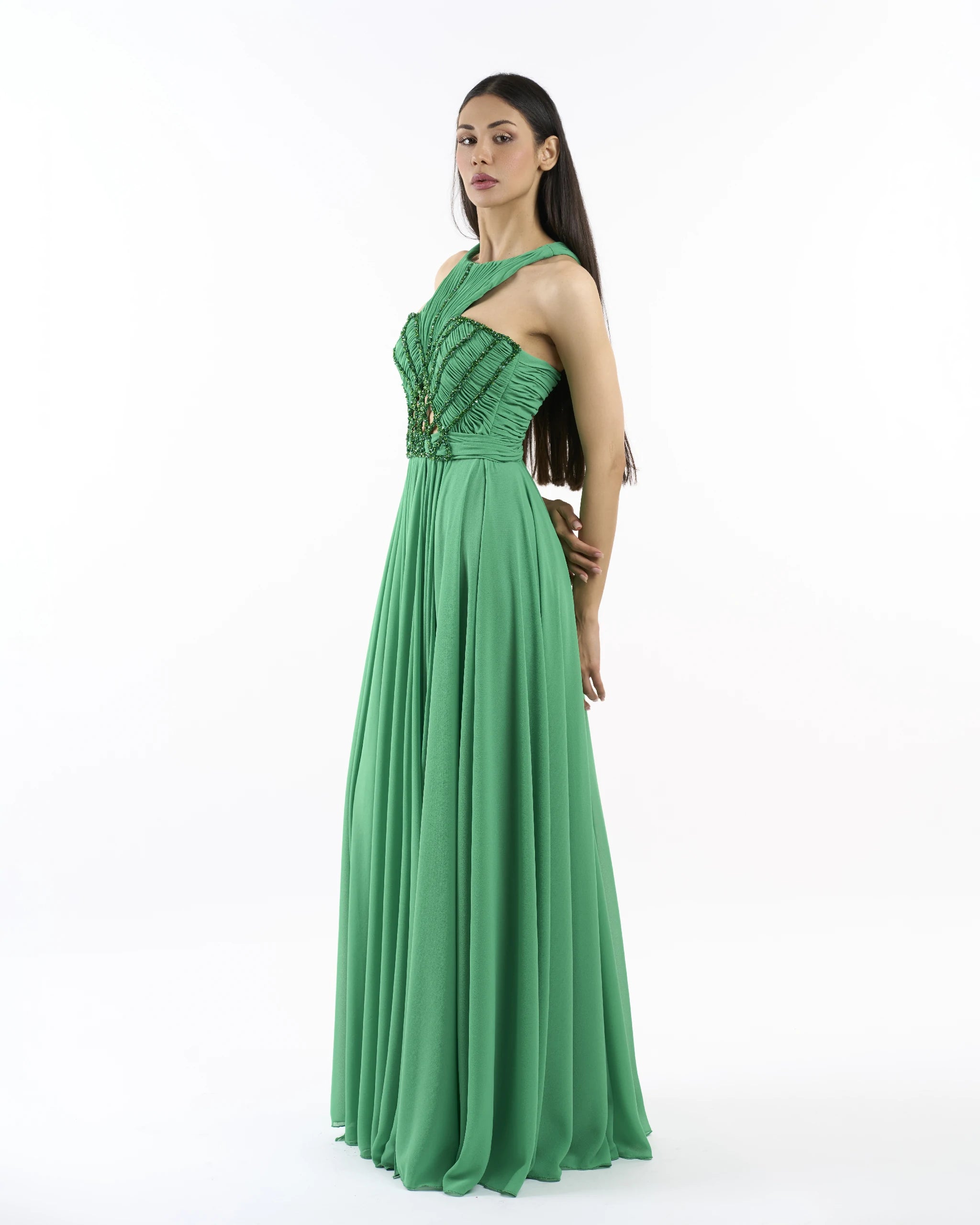 Emerald Serene Halter Dress