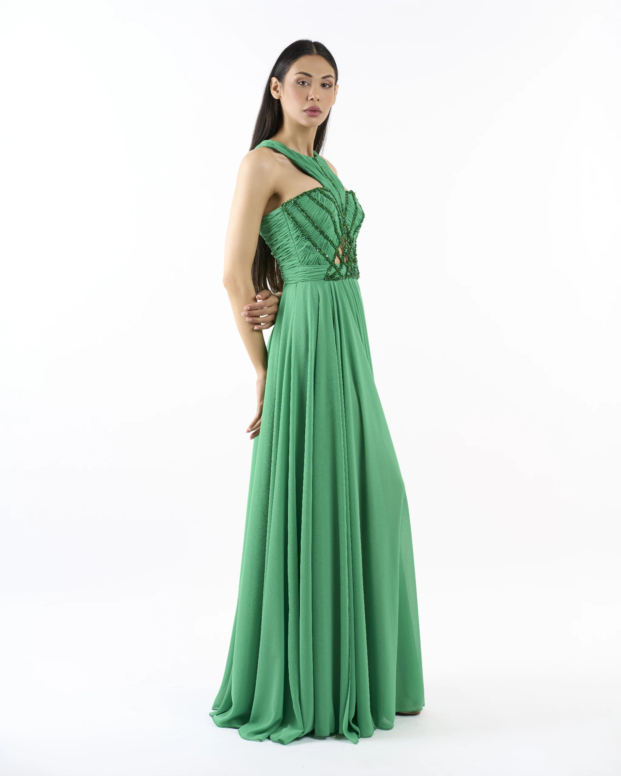 Emerald Serene Halter Dress