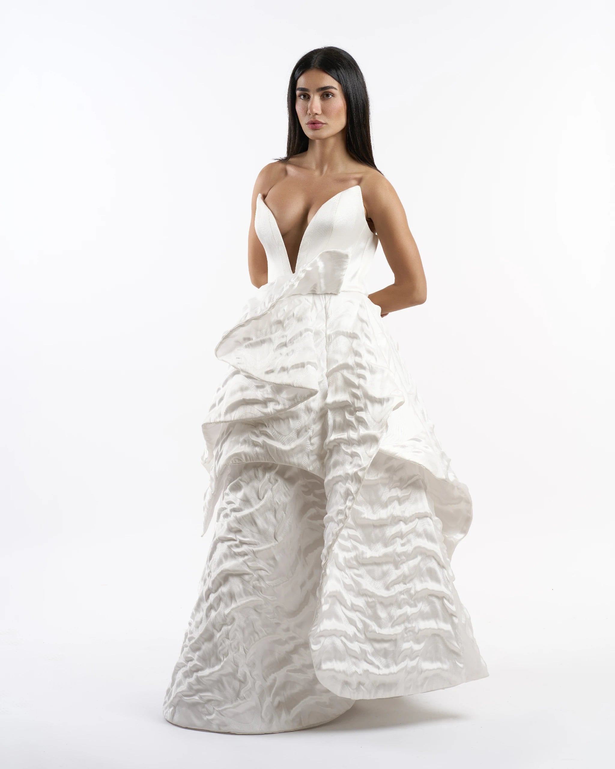 White Pearl Cascade Dress