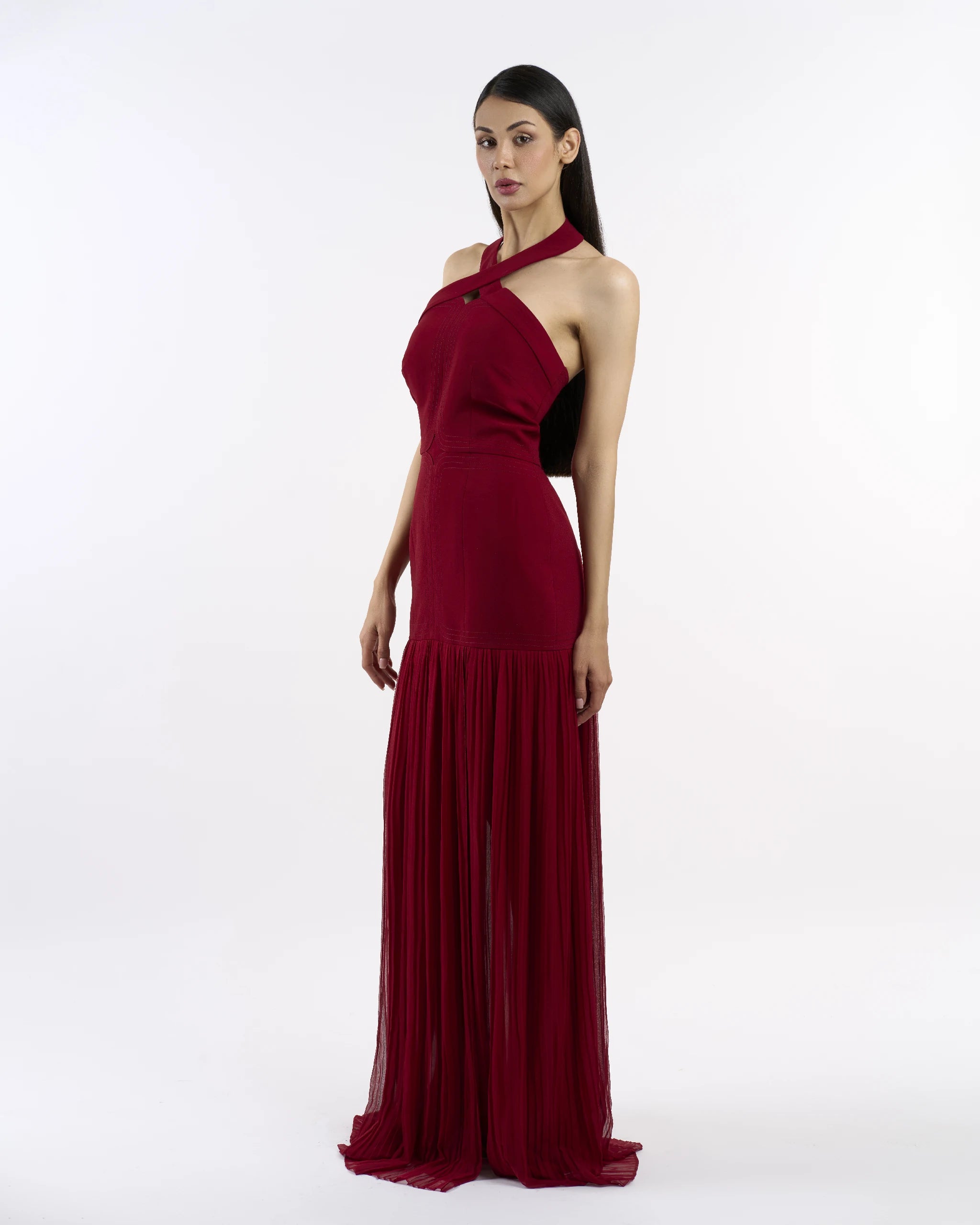 Burgundy Grace Pleat Dress