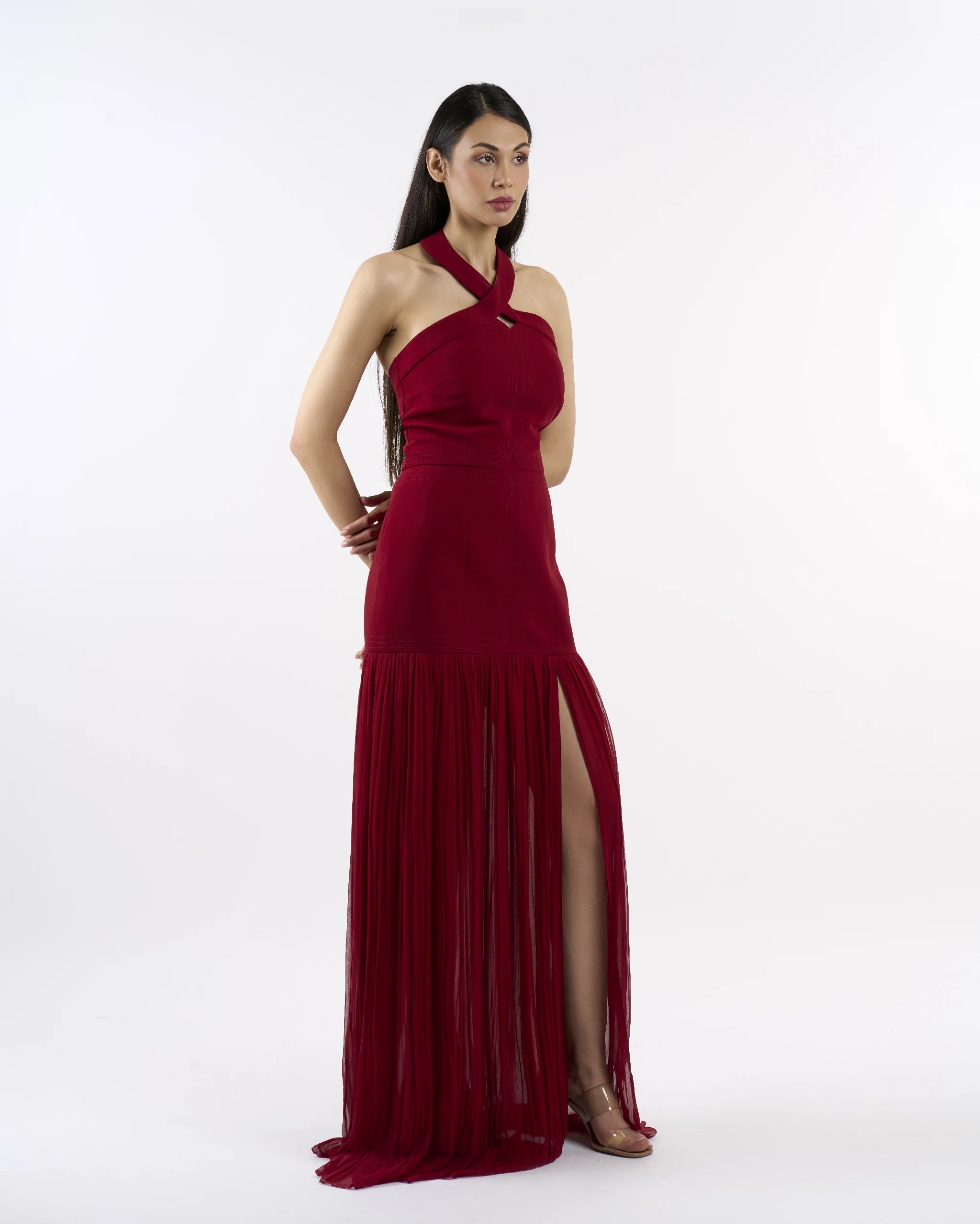 Burgundy Grace Pleat Dress