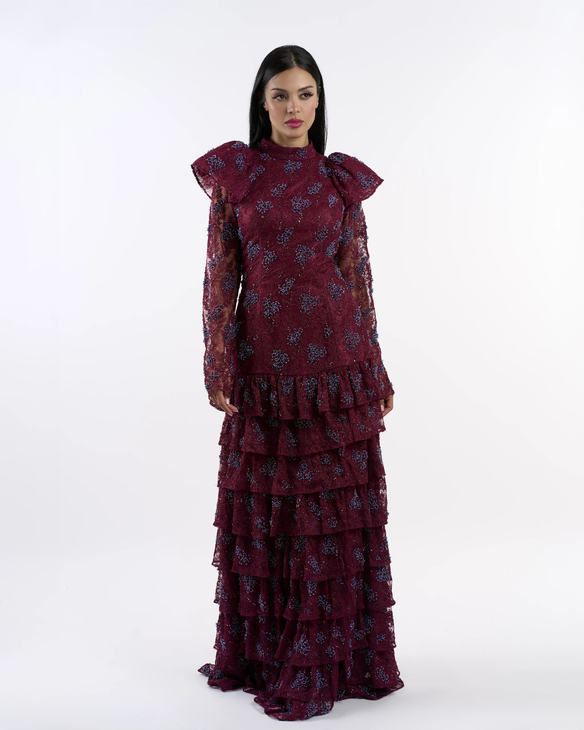 Maroon Regal Cascade Dress