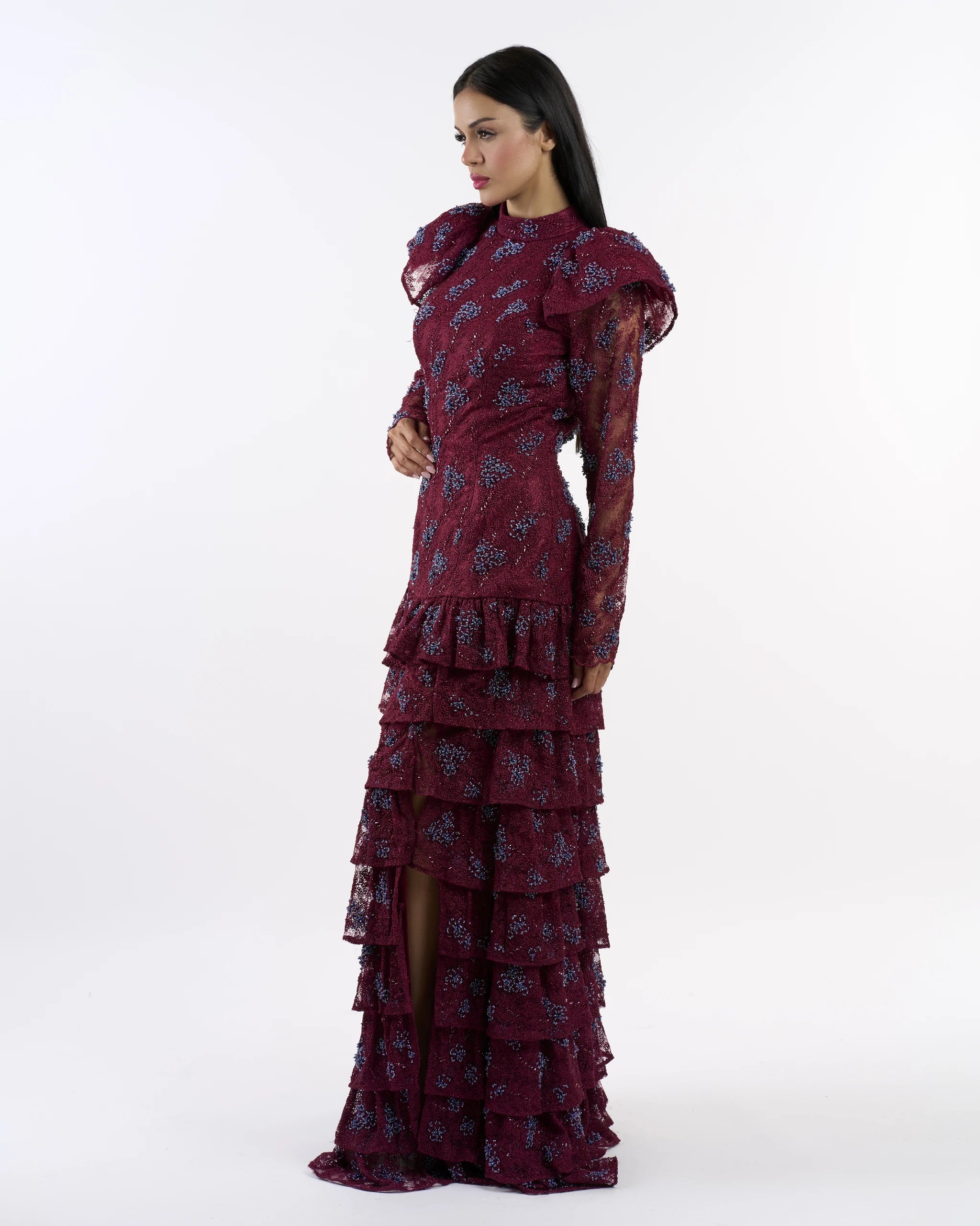 Maroon Regal Cascade Dress