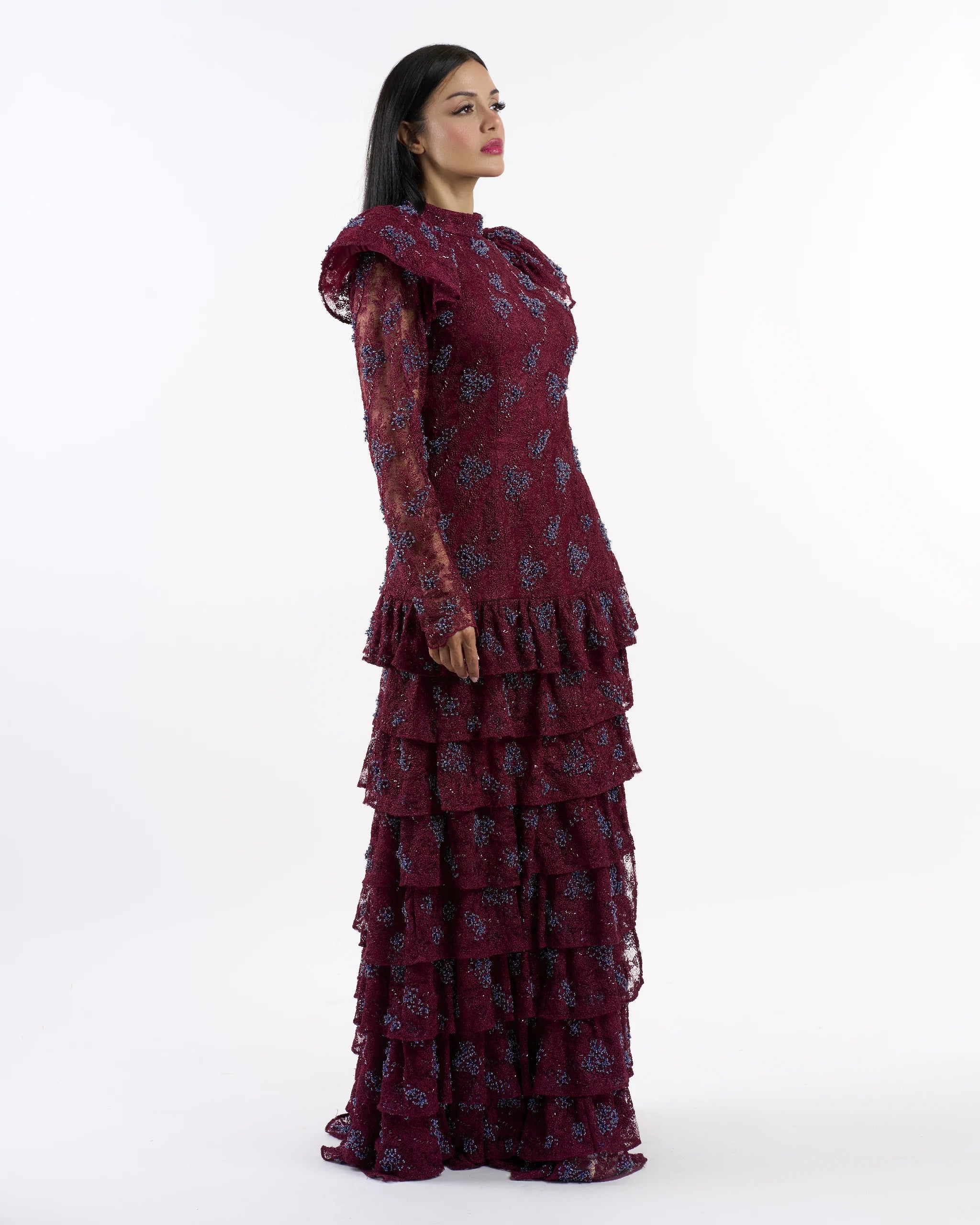 Maroon Regal Cascade Dress