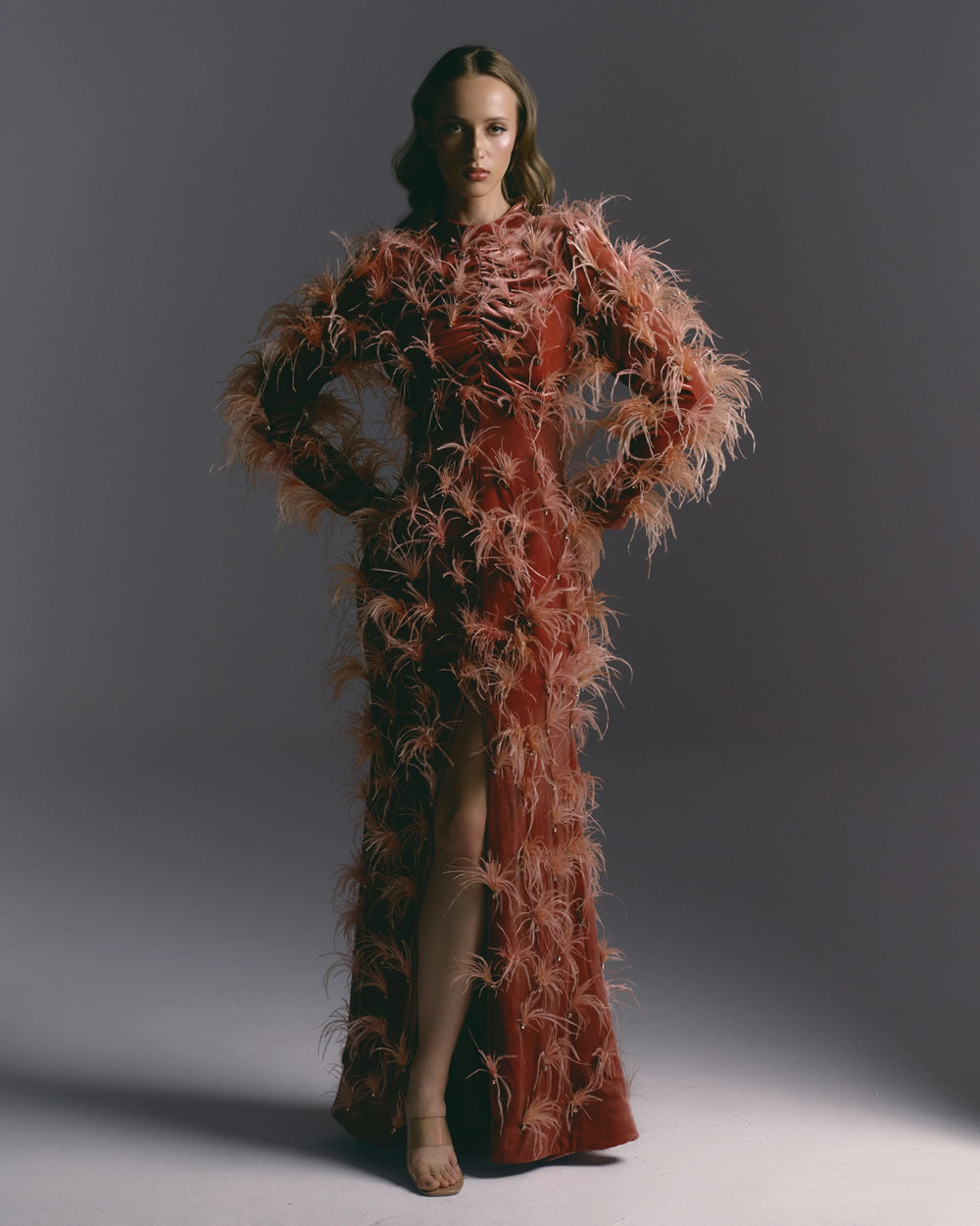 Phoenix Flame Rust Feather Couture Dress