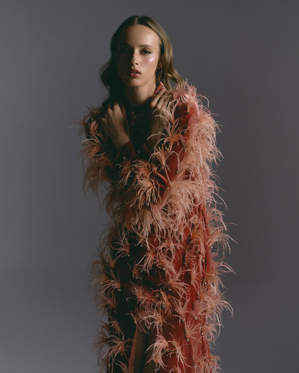 Phoenix Flame Rust Feather Couture Dress