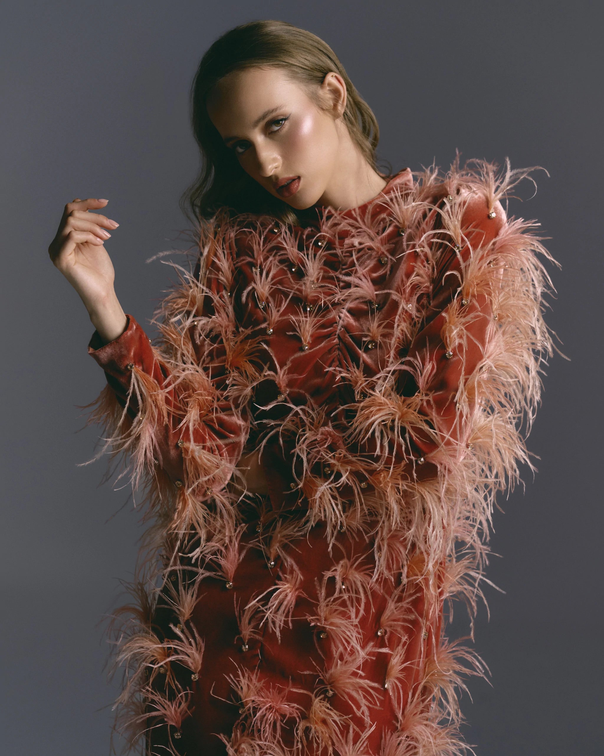 Phoenix Flame Rust Feather Couture Dress