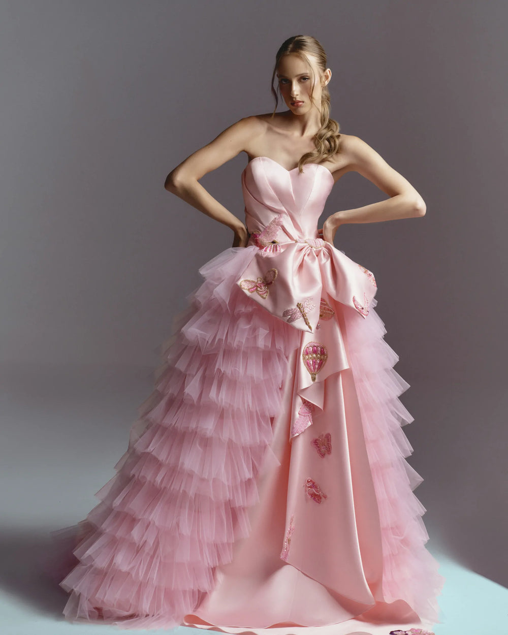 Enchanted Blossom Pink Strapless Ball Gown with Tulle Skirt