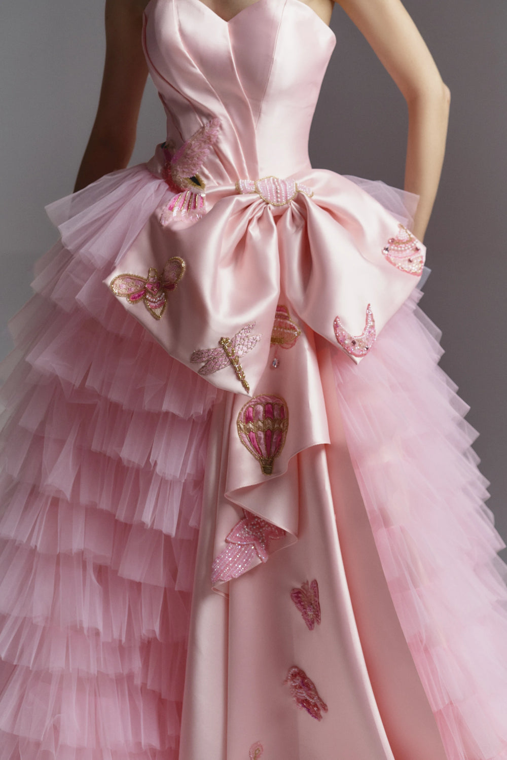 Enchanted Blossom Pink Strapless Ball Gown with Tulle Skirt