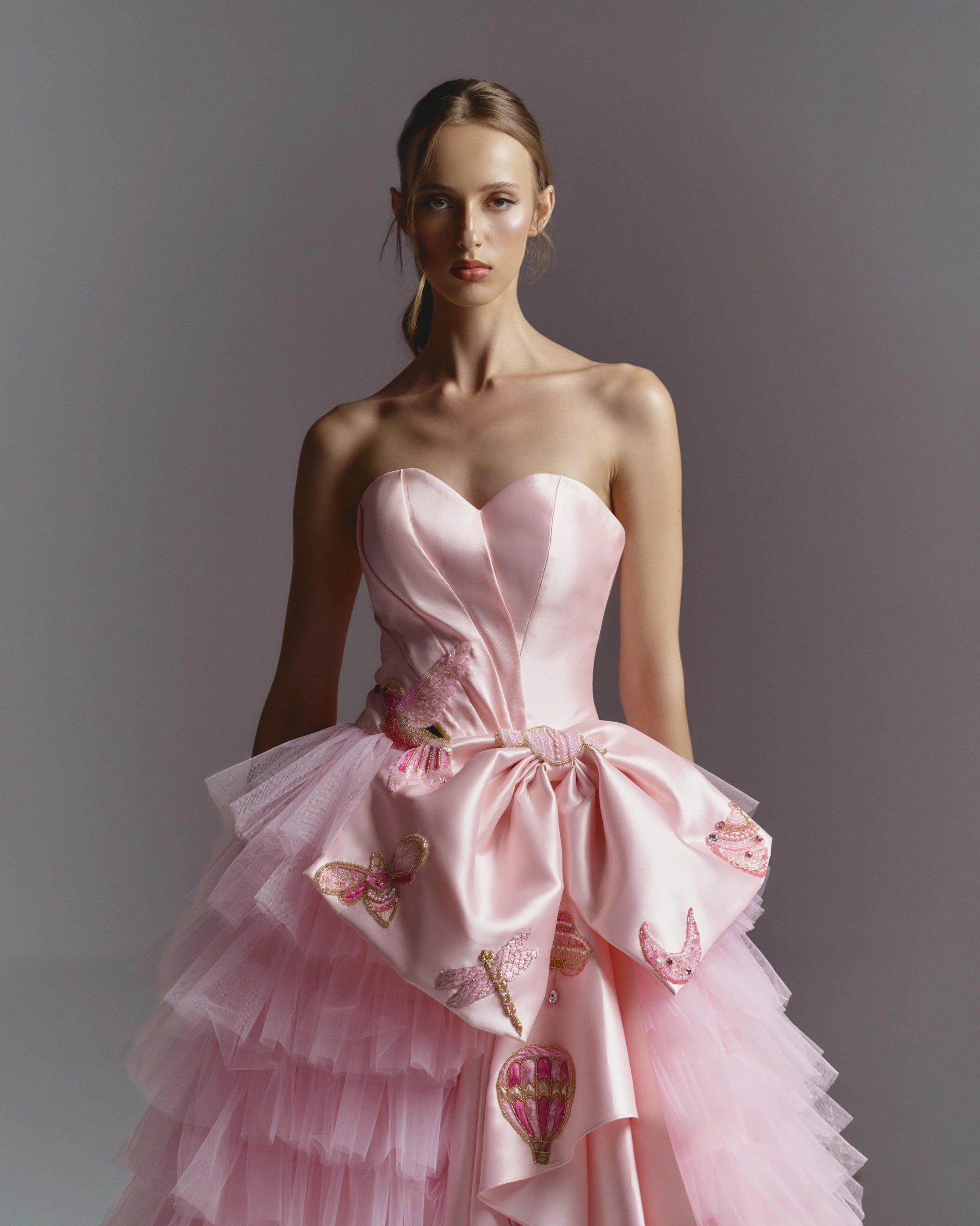 Enchanted Blossom Pink Strapless Ball Gown with Tulle Skirt