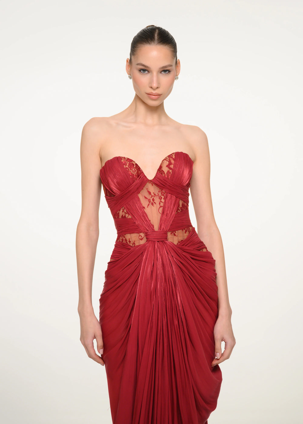 Burgundy Strapless Dress with Lace