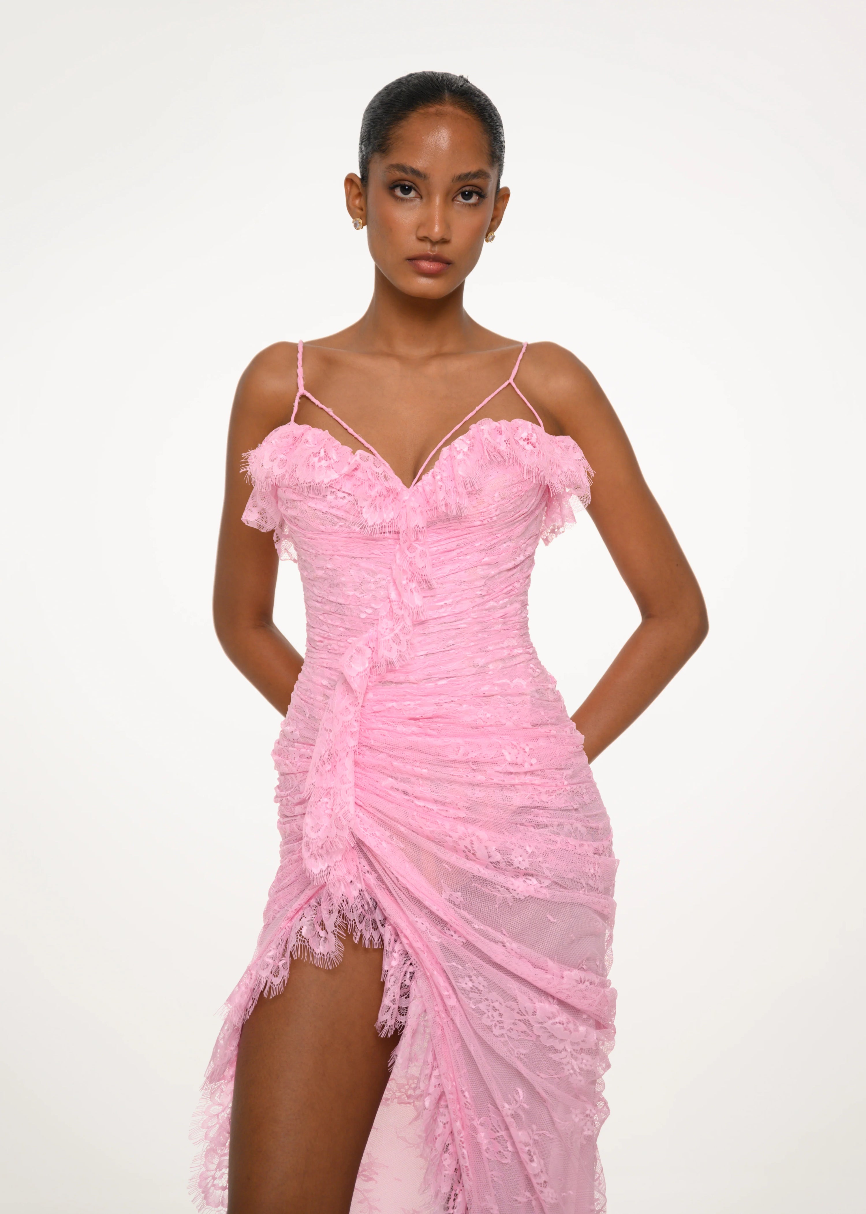 Rose Lace Slit Dress