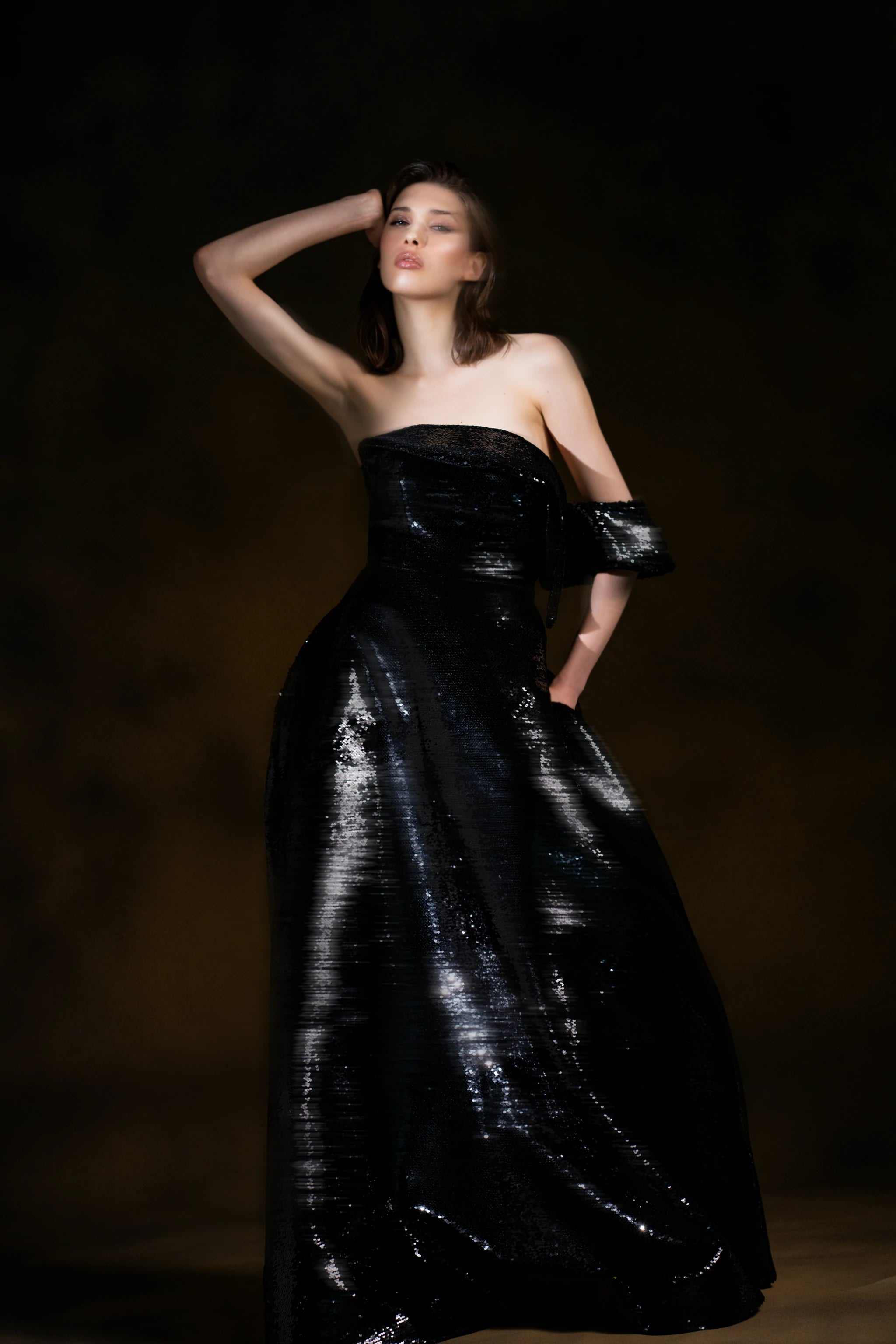 Midnight Radiance Black Sequin Off-Shoulder Gown