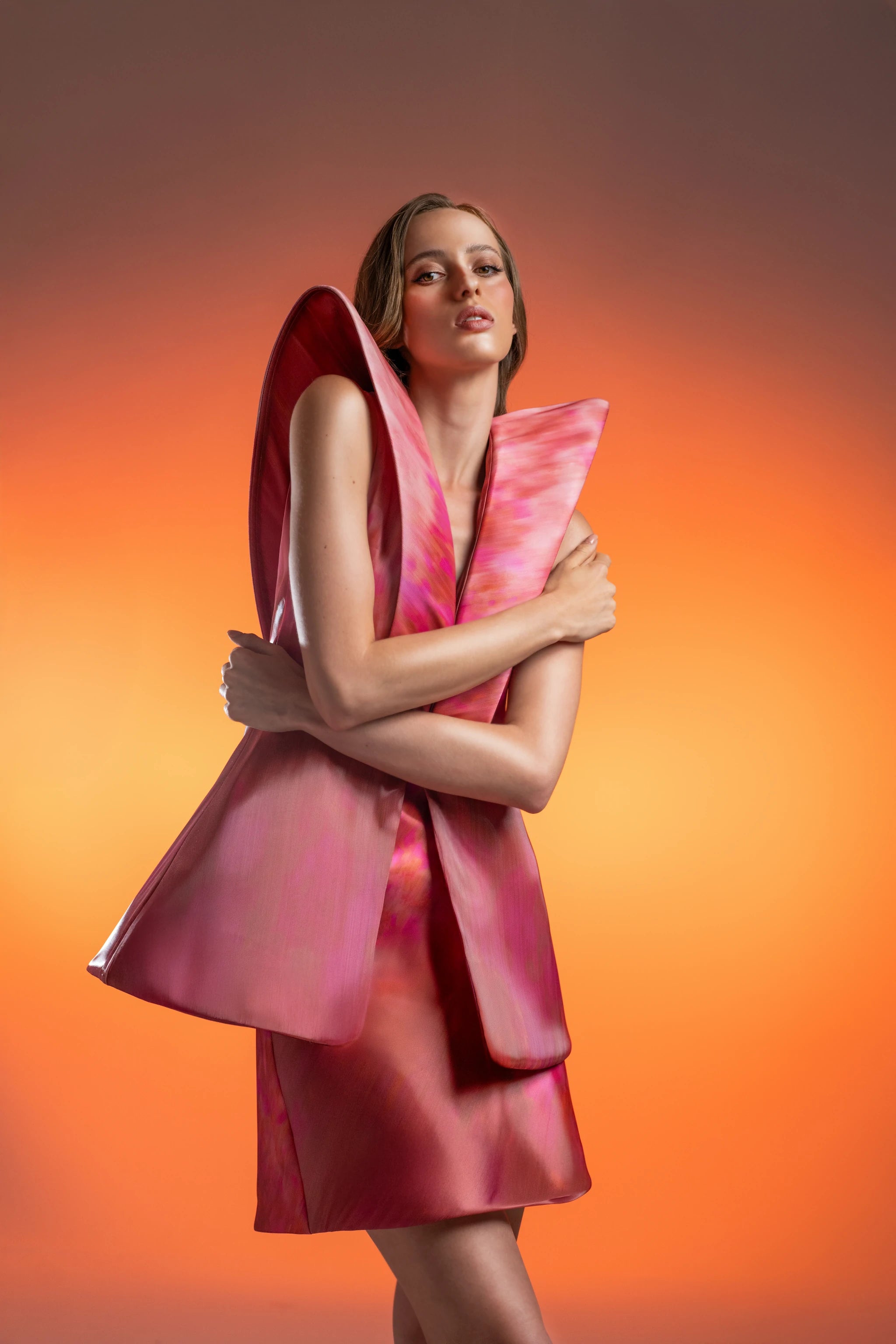 Orchid Mirage Fuchsia Sculptural Long Top with Skirt