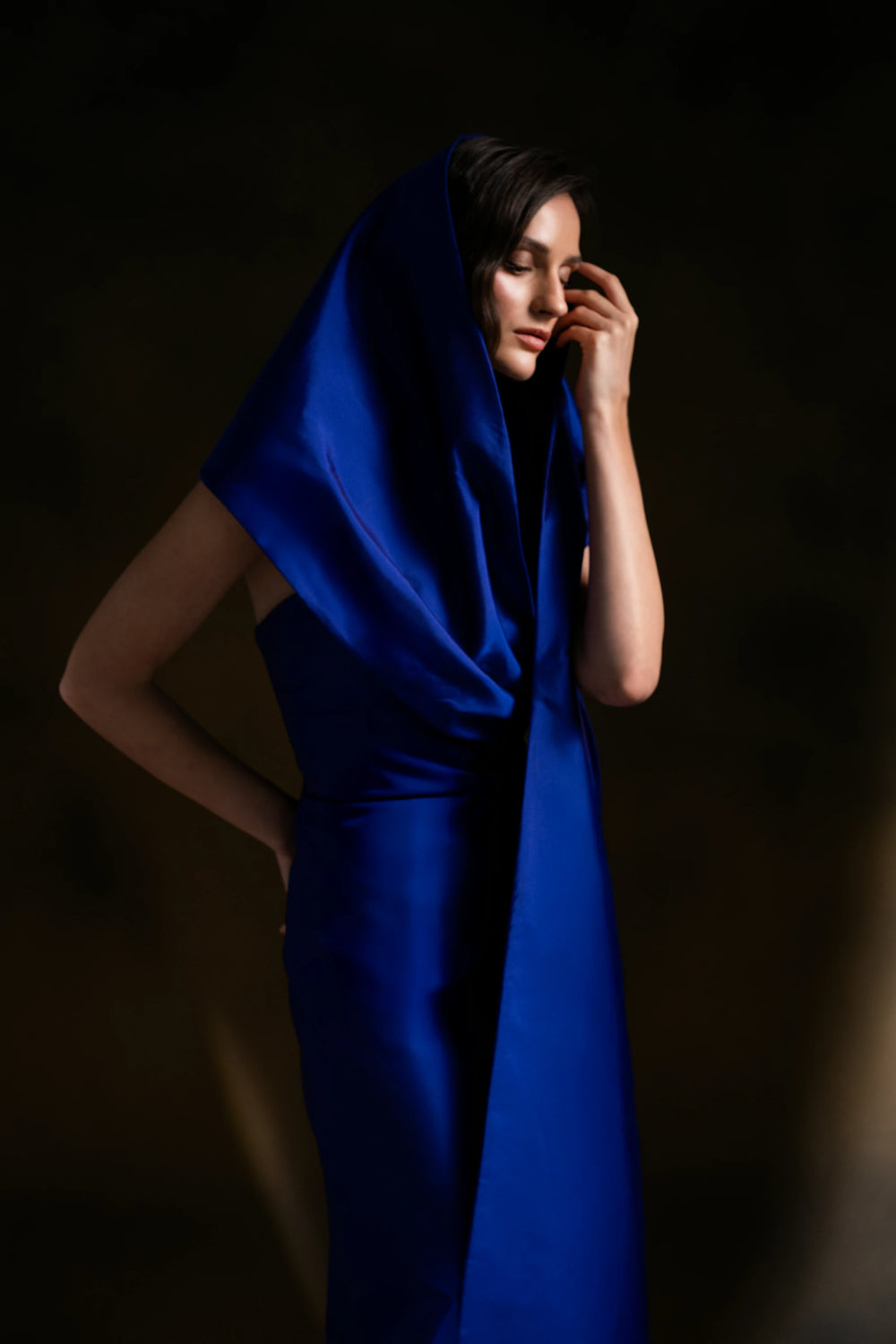 Royal Serenity Strapless Blue Satin Maxi Dress
