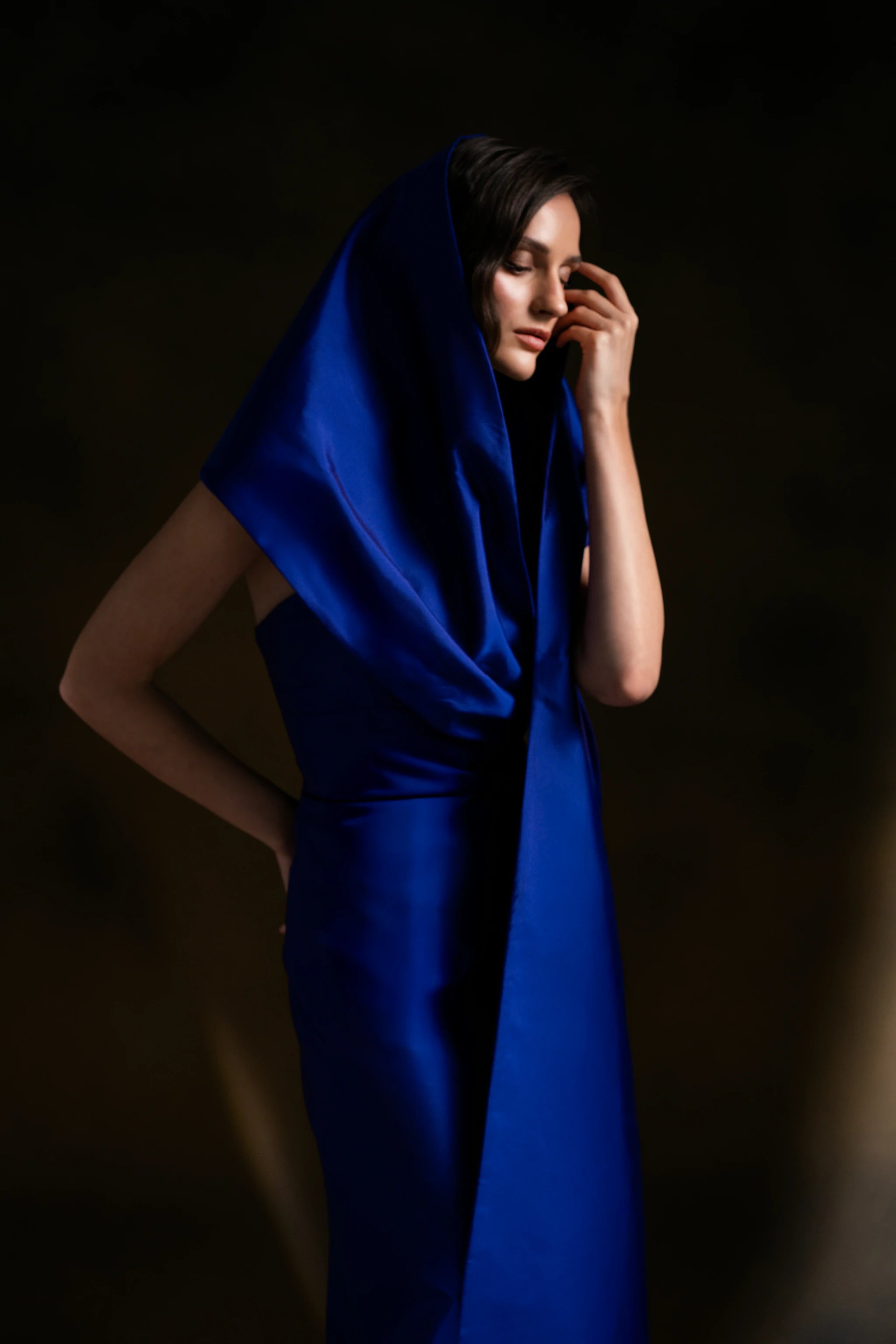 Royal Serenity Strapless Blue Satin Maxi Dress