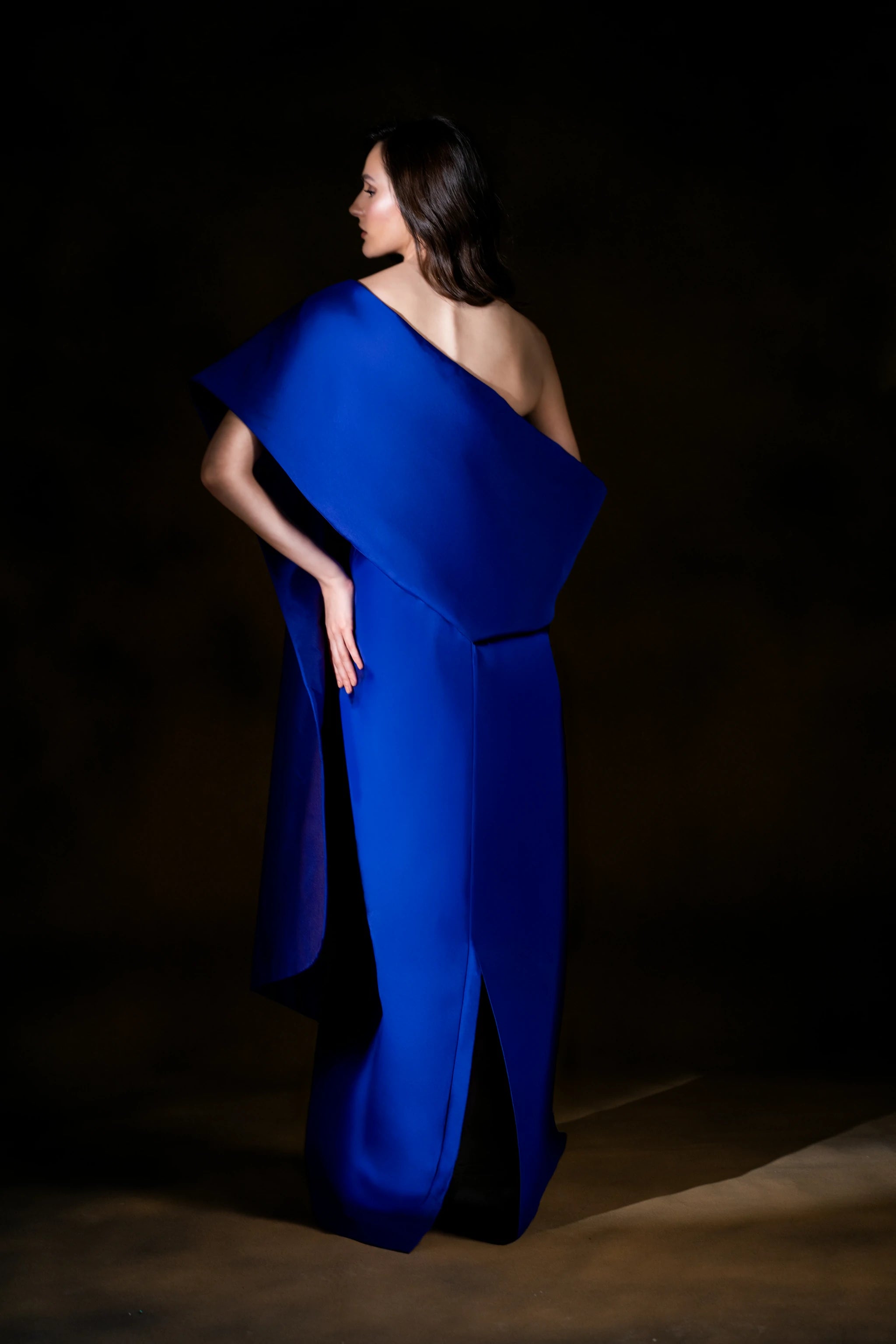 Royal Serenity Strapless Blue Satin Maxi Dress