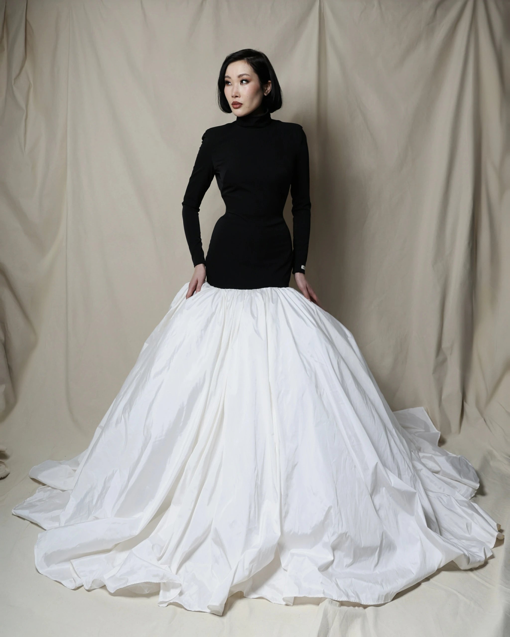 Eclipse Grandeur Dress – Black & White Maxi Haute Couture Gown