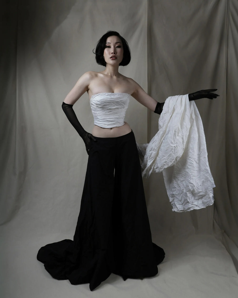 Monarch Silhouette Dress | Black and White Strapless Couture Dress