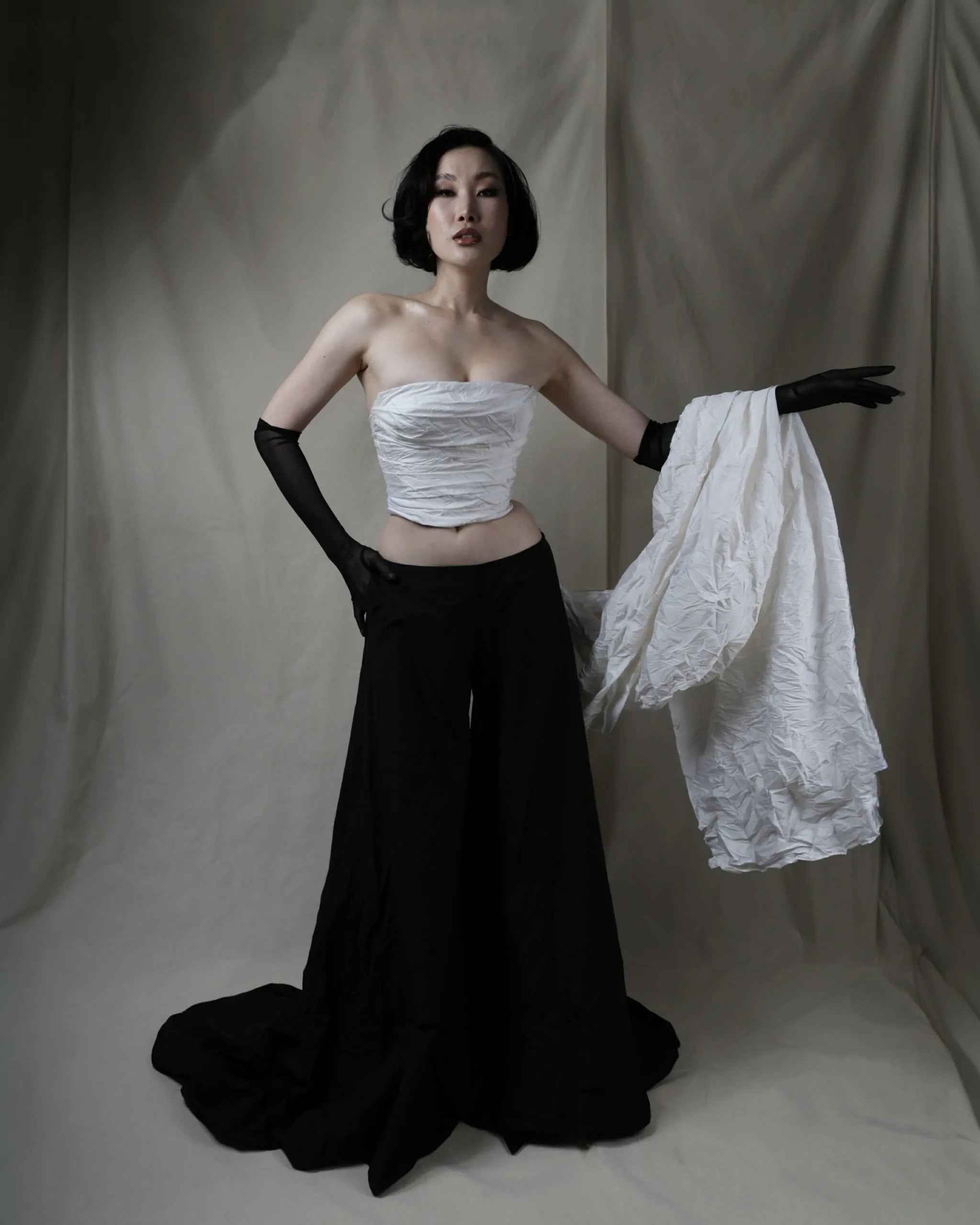 Monarch Silhouette Dress | Black and White Strapless Couture Dress