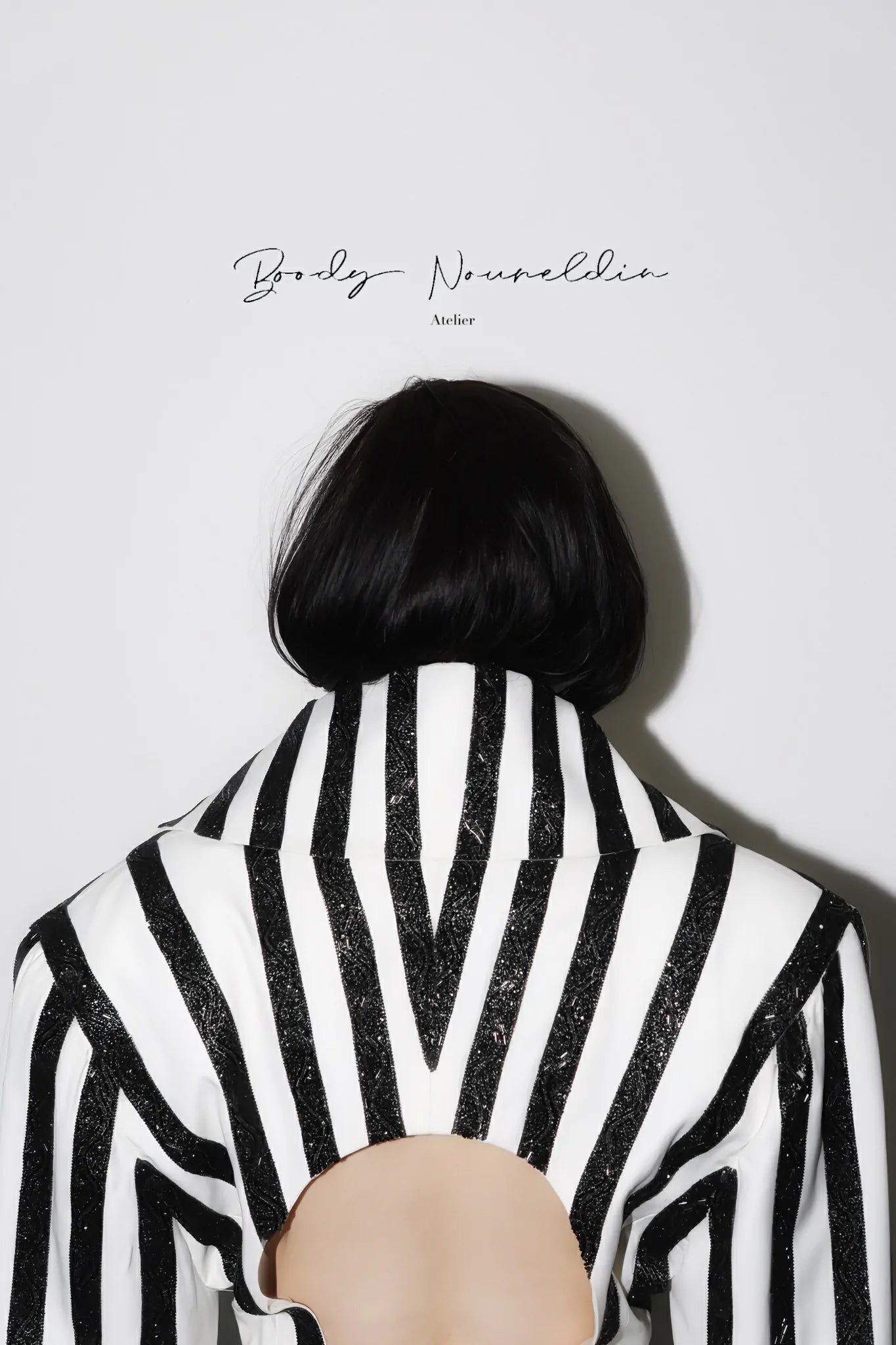 Noir Geometry Dress | Black and White Structured Maxi Couture Dress | Atelier by Designers & Us