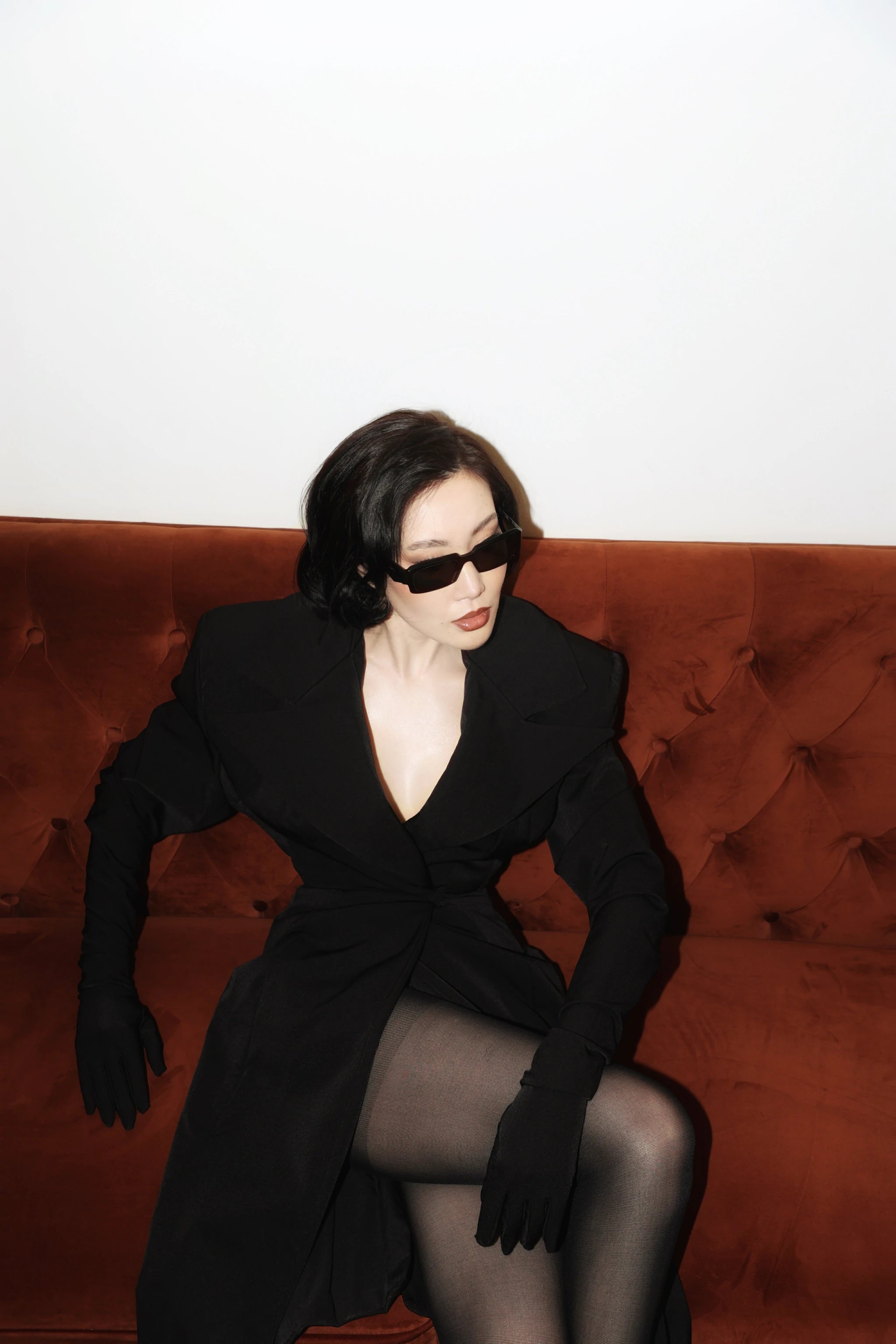 Noir Sculpt Dress – Black Wool Midi Haute Couture Dress