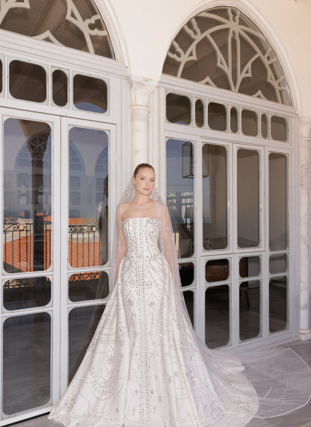 Radiant Majesty Dress – Luxury Ivory Beaded Strapless A-Line Gown