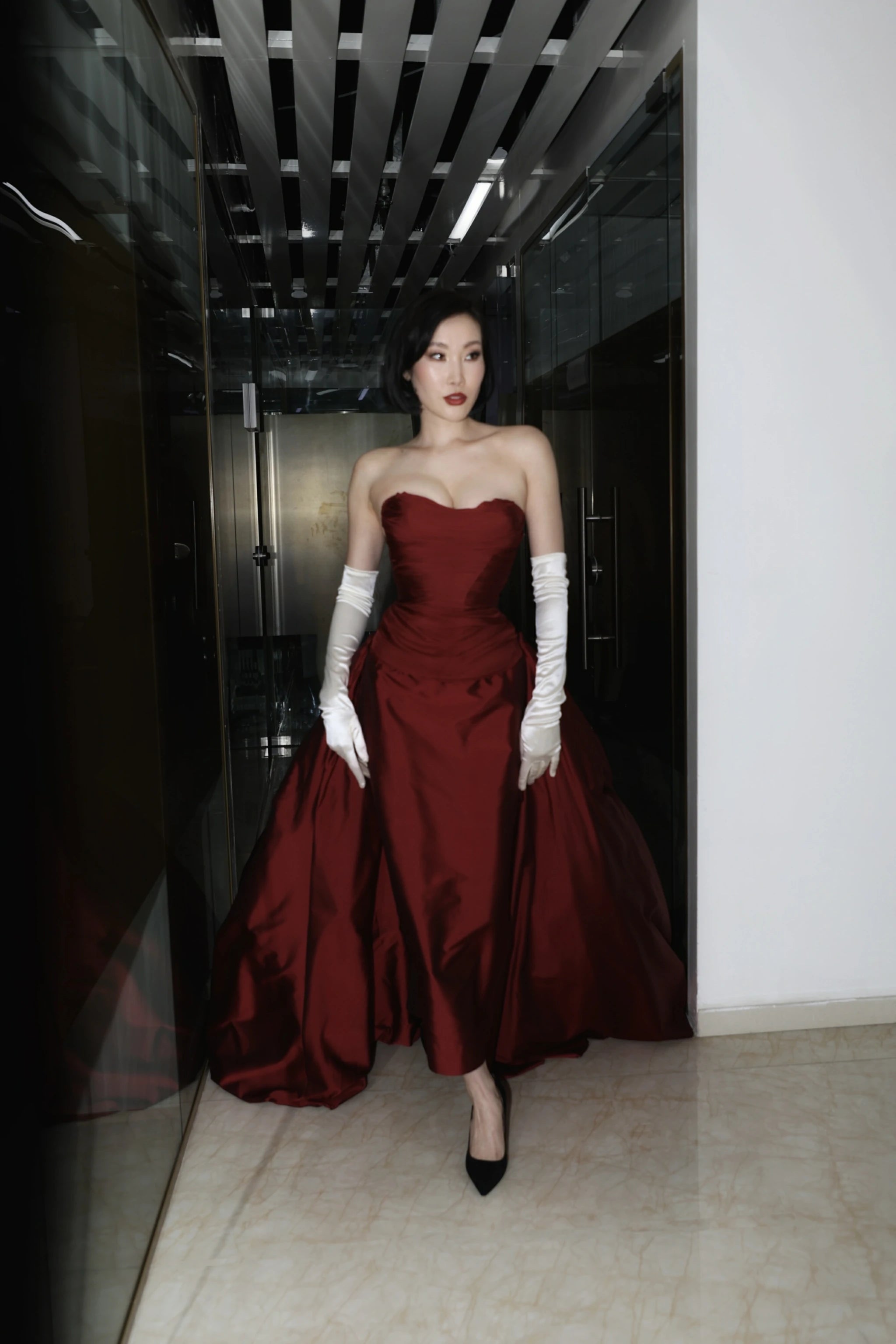 Crimson Majesty Dress | Strapless Red Silk Ball Gown