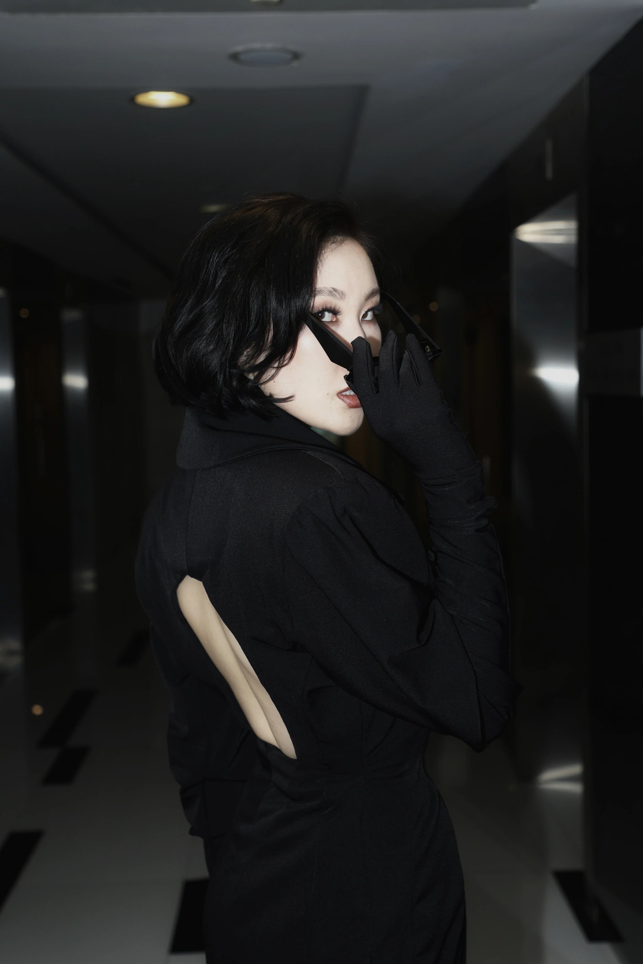 Noir Sculpt Dress – Black Wool Midi Haute Couture Dress