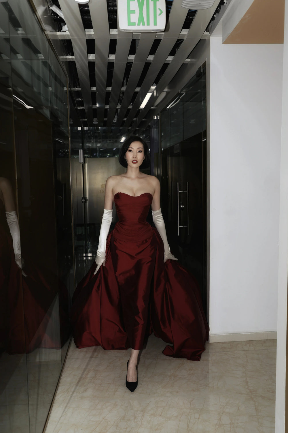 Crimson Majesty Dress | Strapless Red Silk Ball Gown