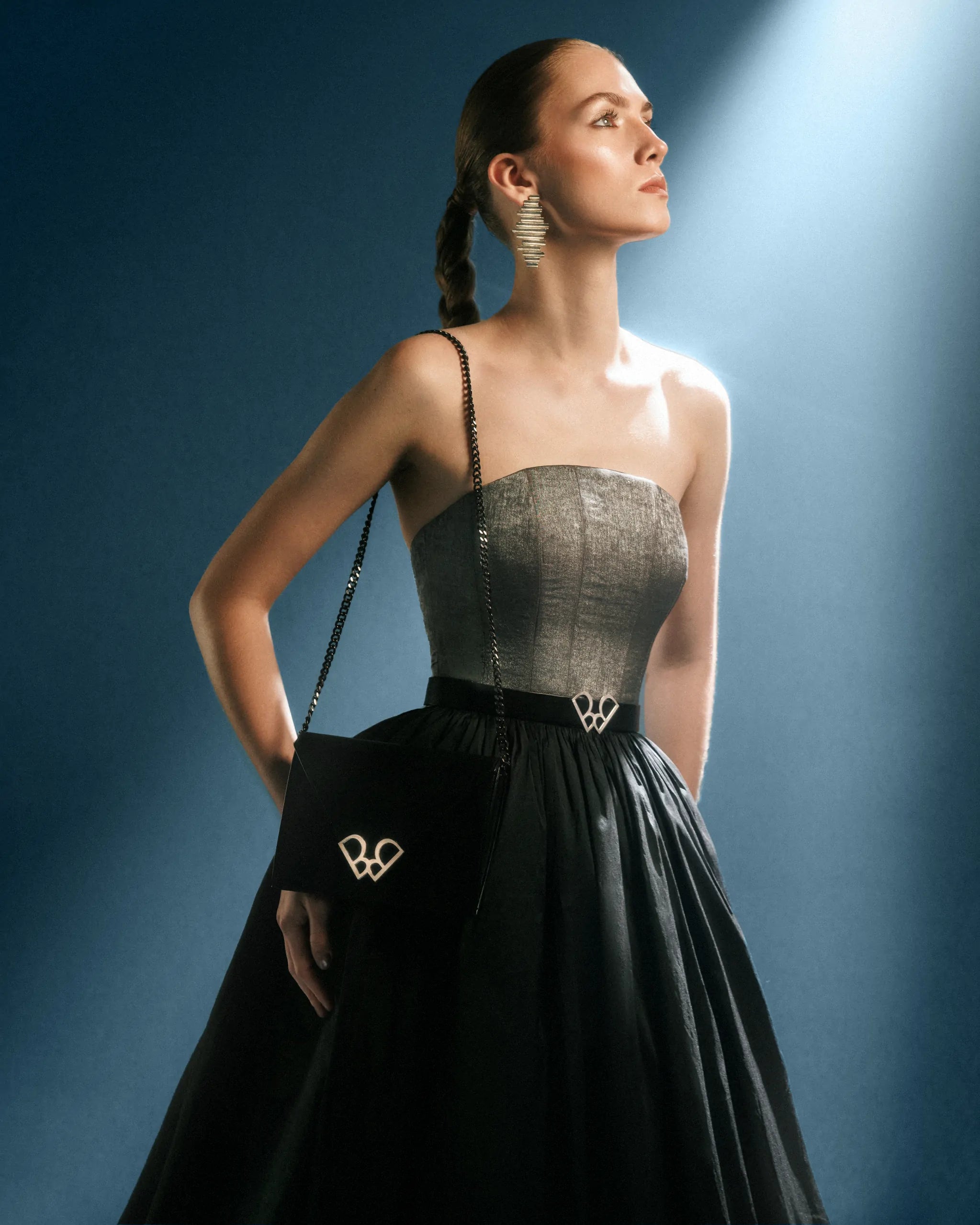 Midnight Sovereign Dress – Luxury Silver Corset & Black Ball Gown