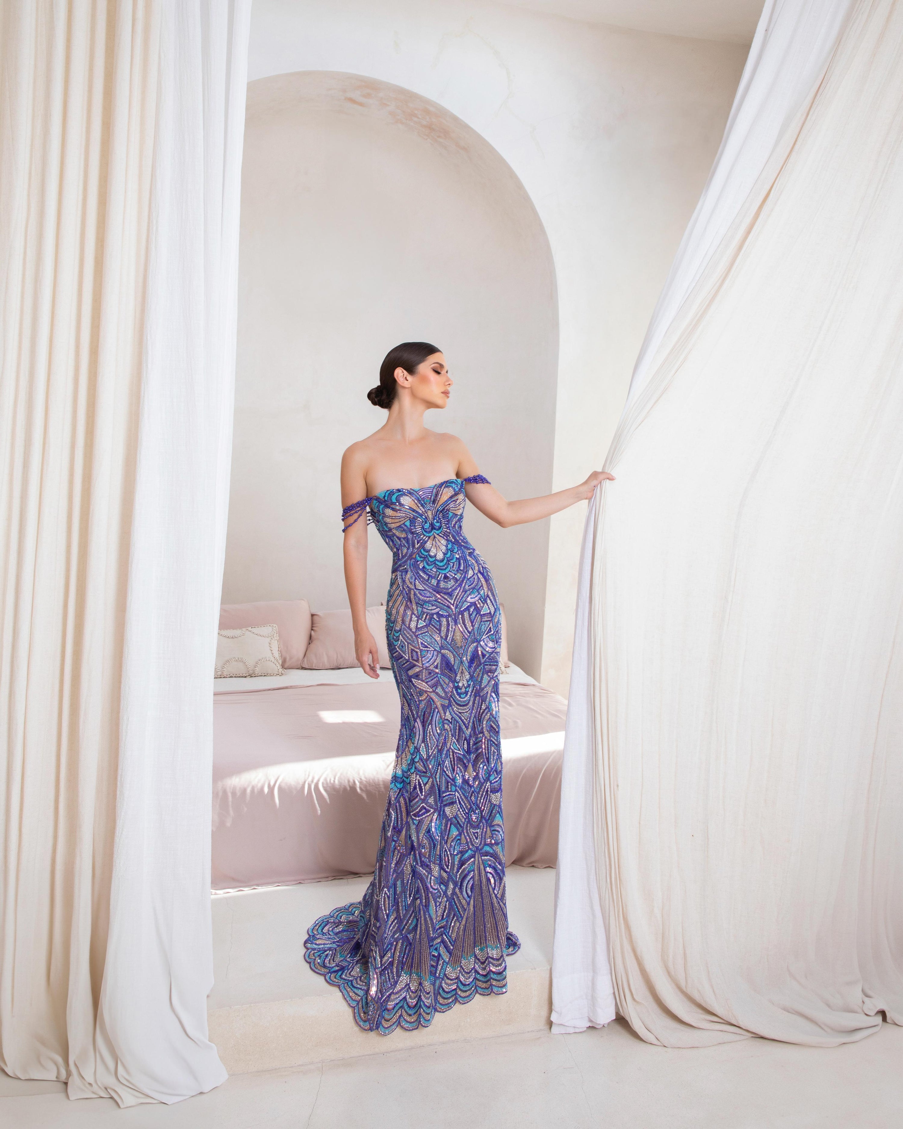 Celestia Mirage Dress | Luxury Beaded Silk Evening Gown