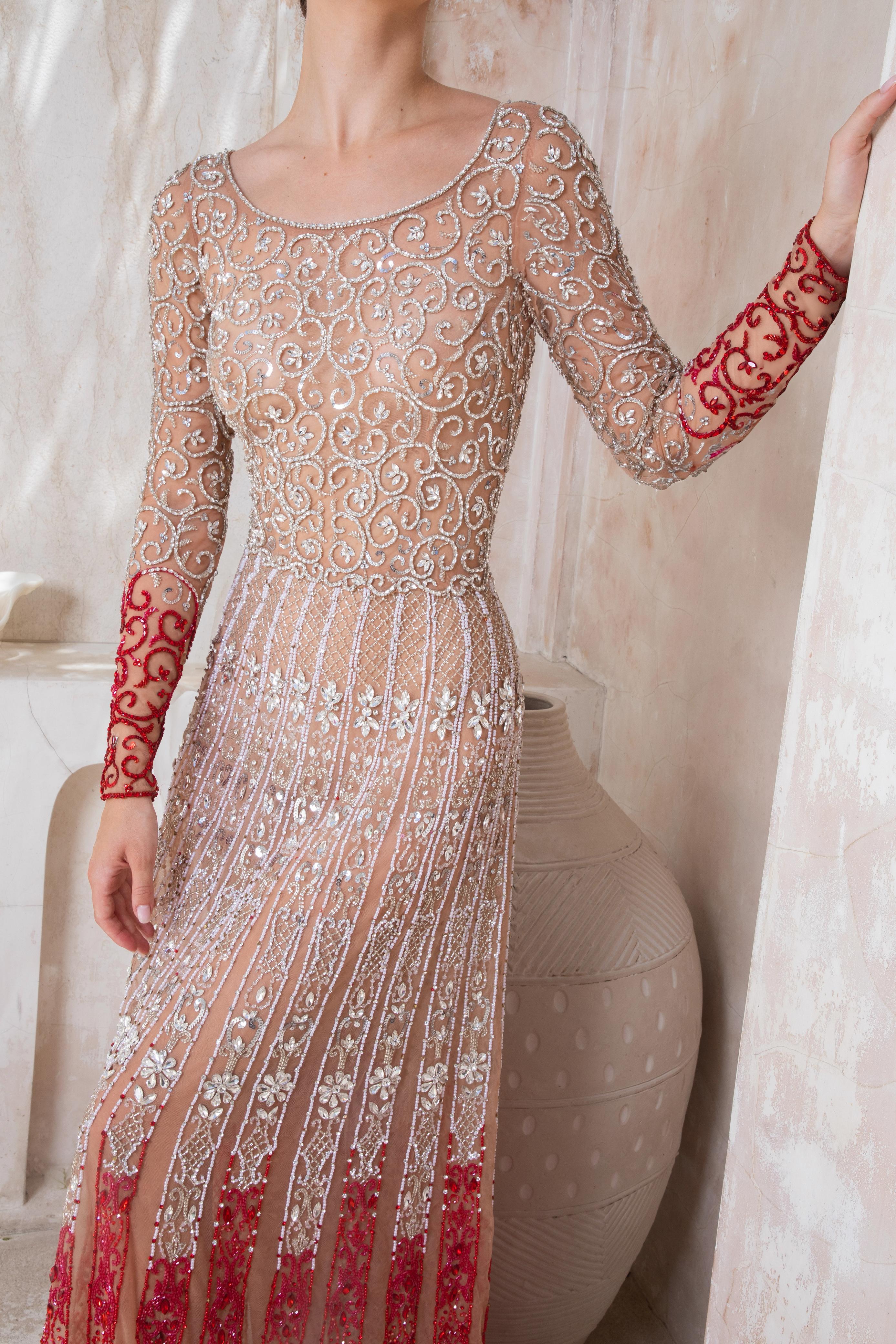Celestine Rouge Dress | Ivory and Red Lace Couture Gown