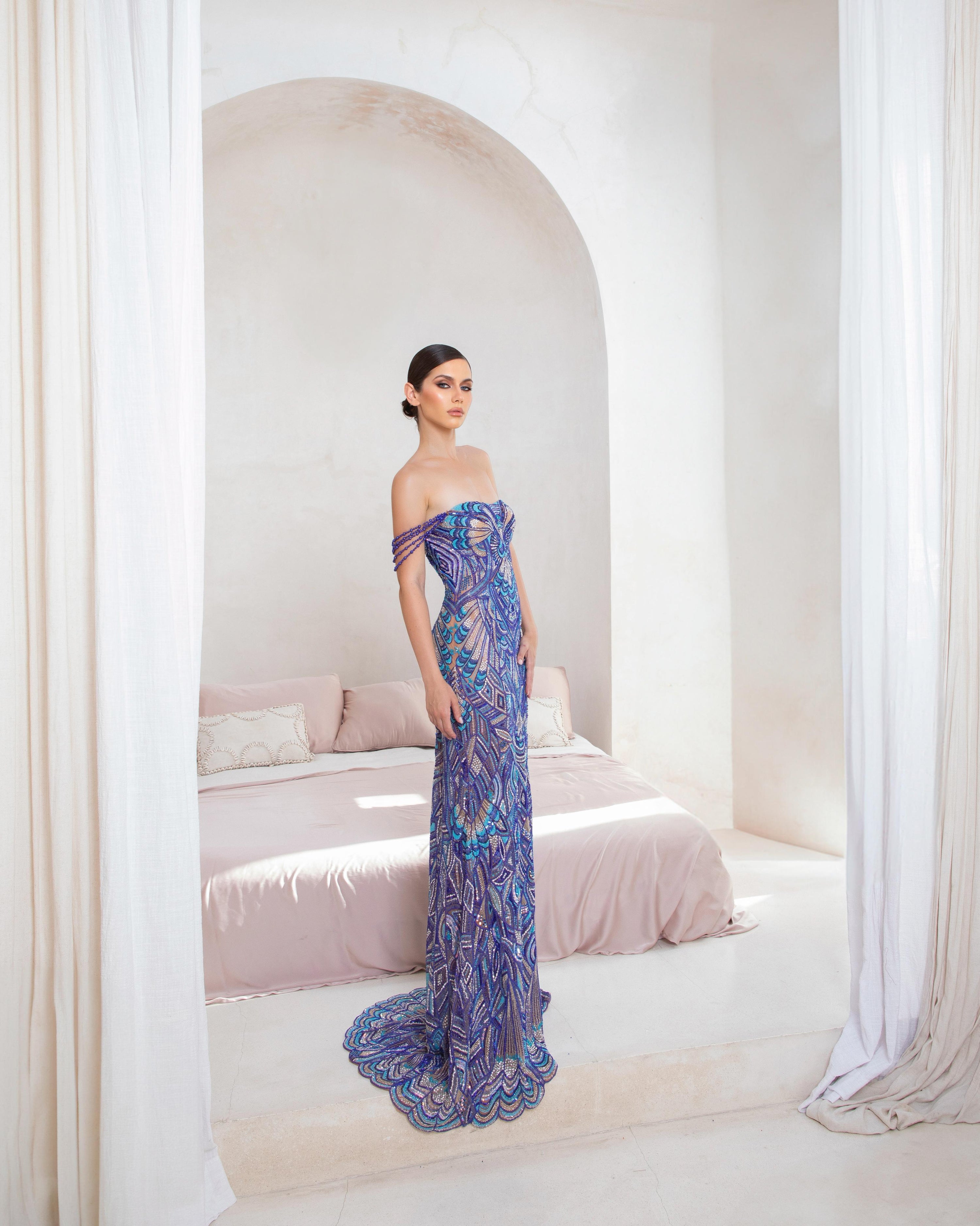 Celestia Mirage Dress | Luxury Beaded Silk Evening Gown