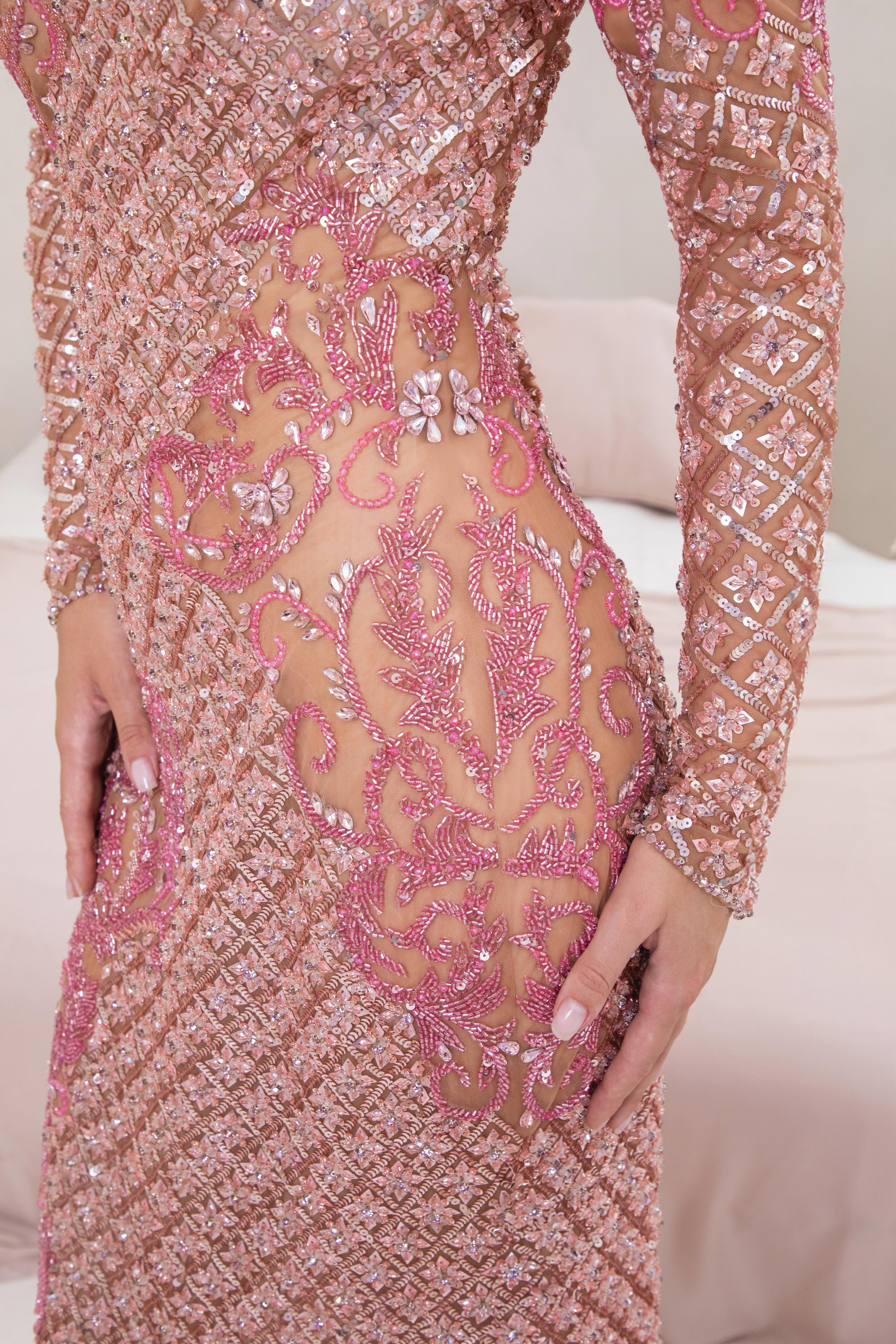 Rosalia Éclat Dress | Blush Sequin Off-Shoulder Couture Gown